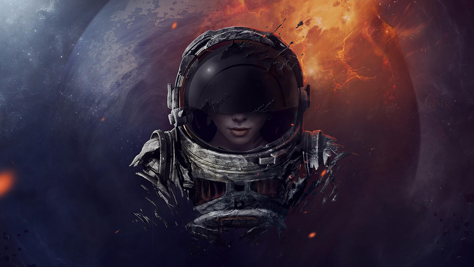 General 1920x1080 astronaut space fantasy art planet spacesuit abstract surreal digital art drawing helmet space art futuristic science fiction women science fiction artwork fictional character women frontal view visors