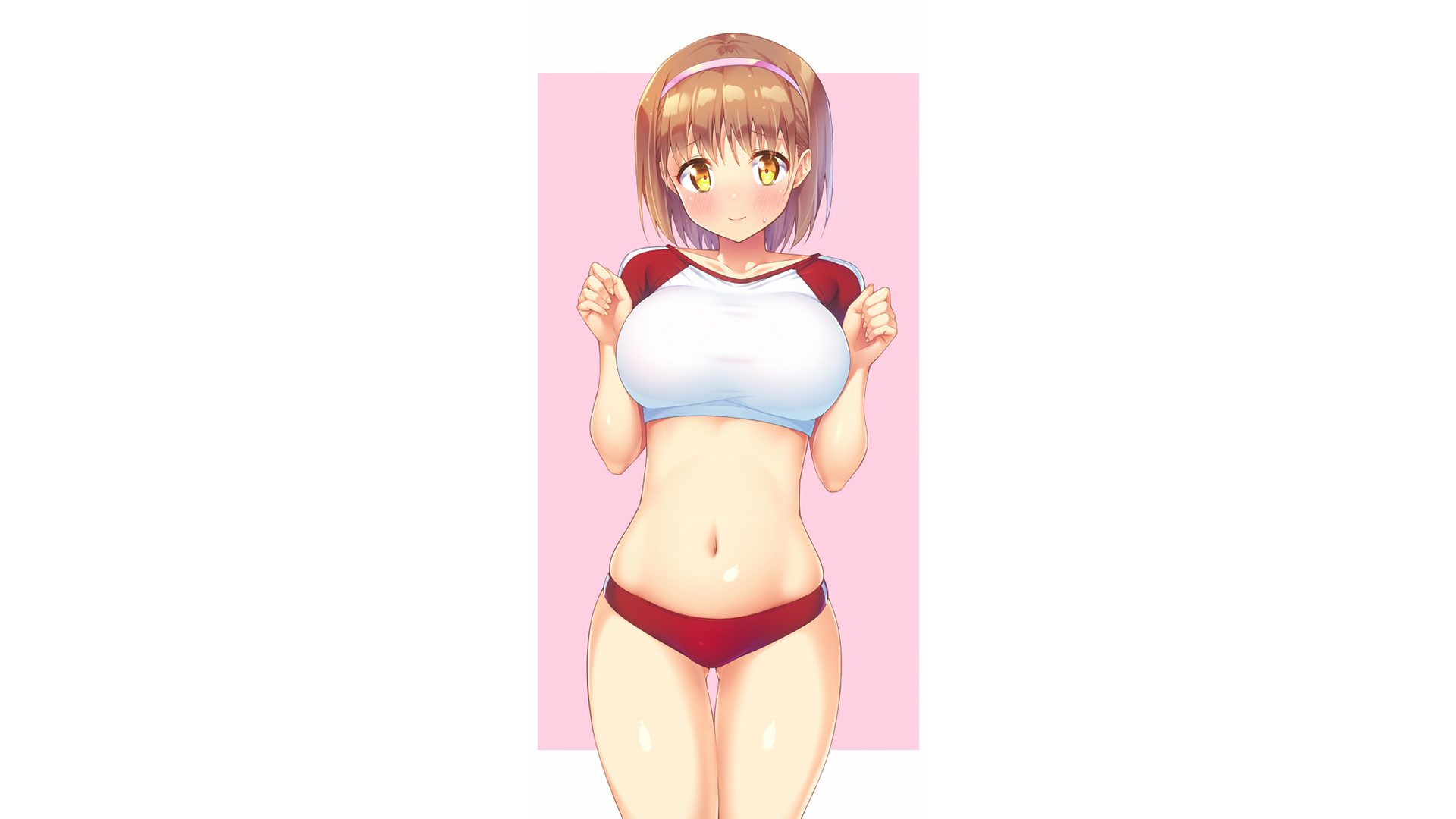Anime 1920x1080 big boobs anime girls simple background gym clothes skimpy clothes wide hips huge breasts anime