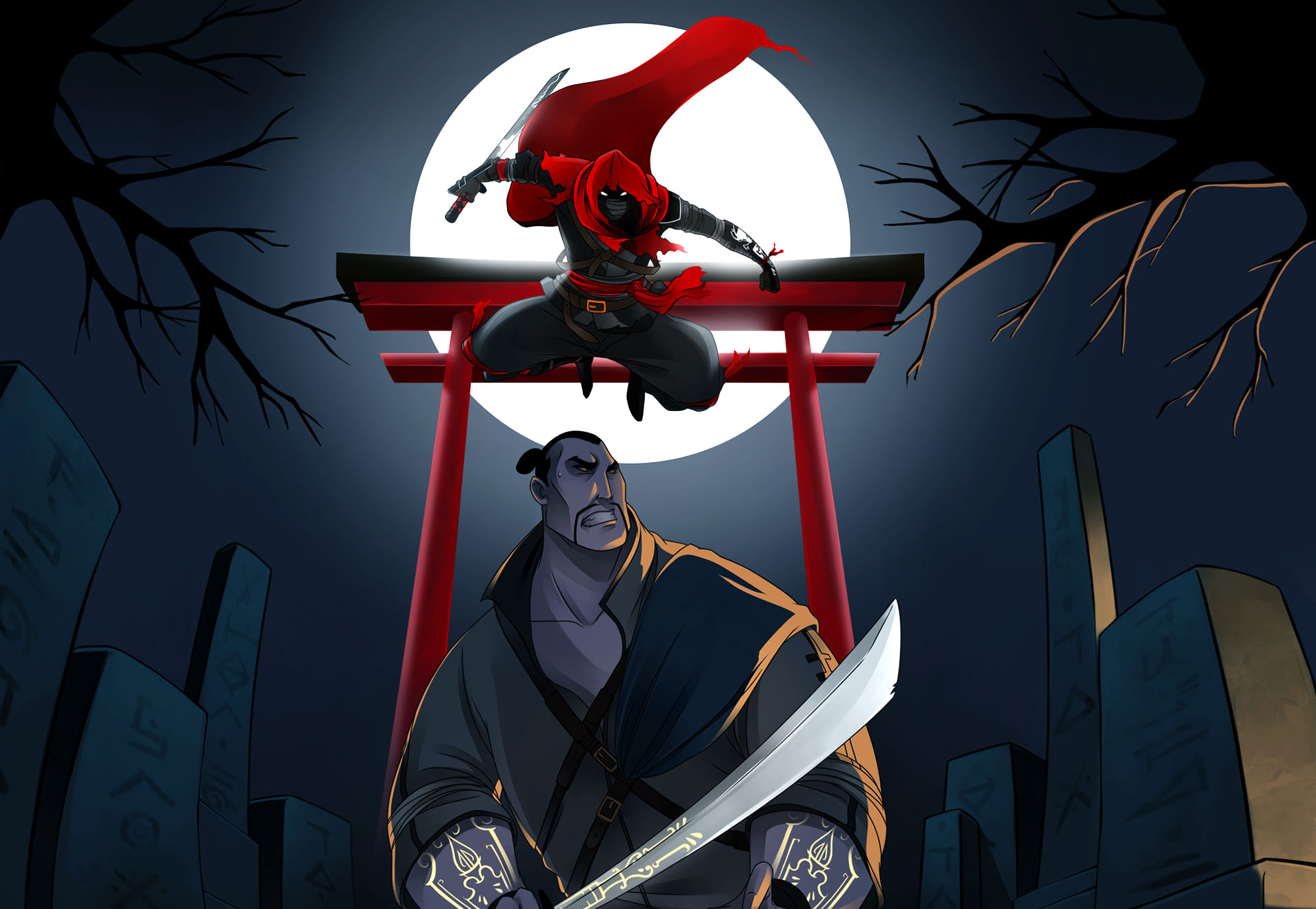 General 1908x1318 Aragami ninjas video games video game art sword Japanese red night Moon trees branch grave graveyards