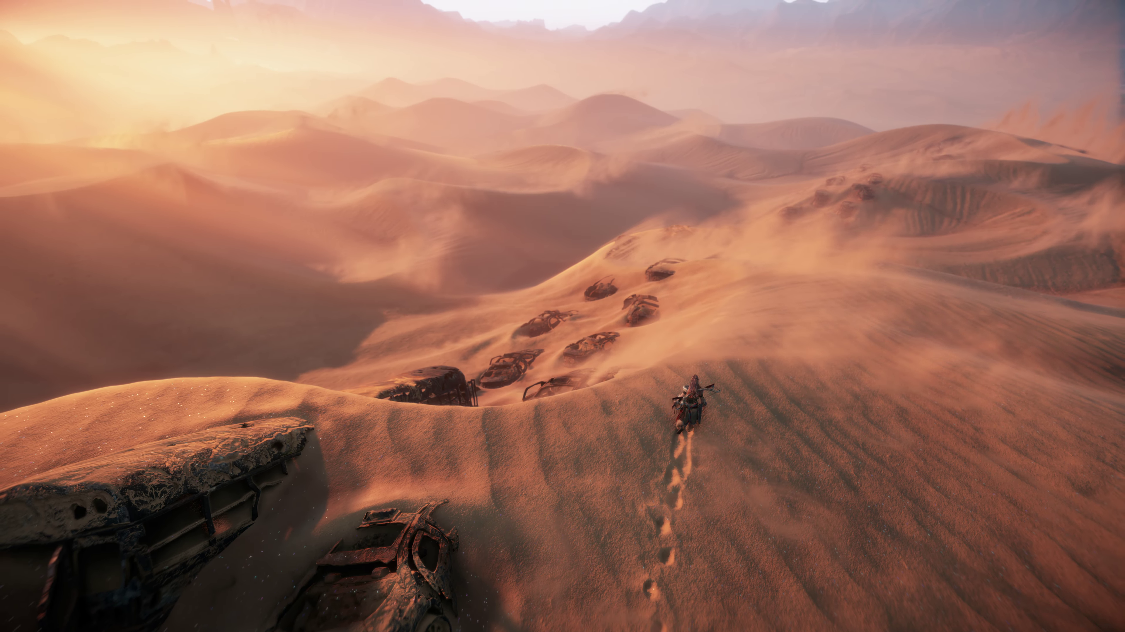 General 3840x2160 Aloy Horizon Forbidden West video games desert dust wreck dunes path Guerrilla Games