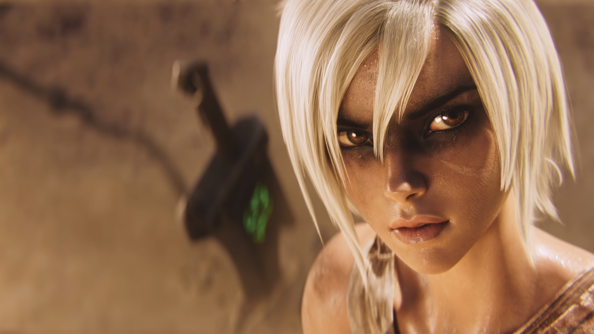 General 1920x1080 Riven (League of Legends) League of Legends PC gaming CGI brown eyes face blonde video game girls