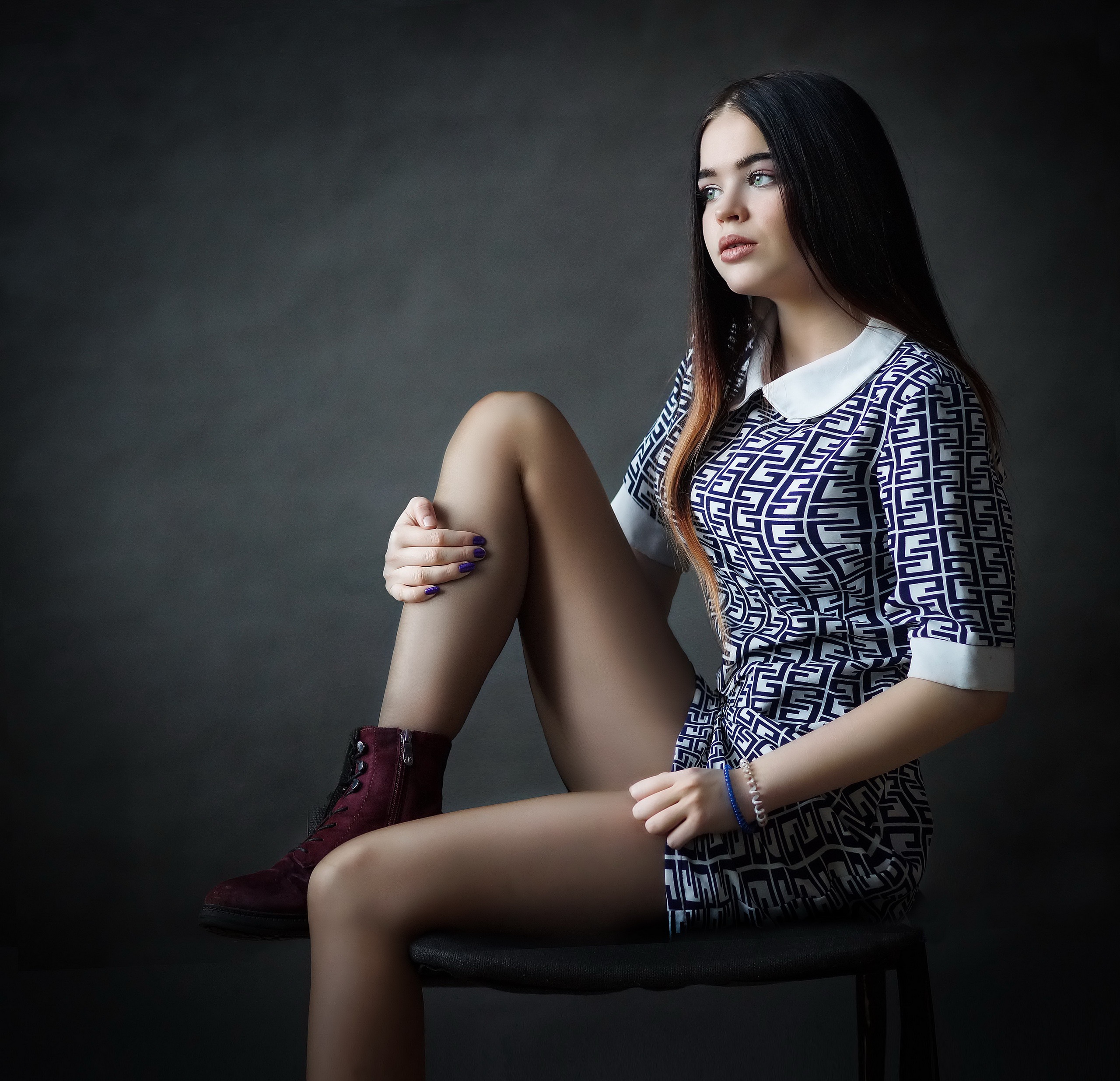 People 2560x2470 women legs simple background sitting model Ilya Filimoshin