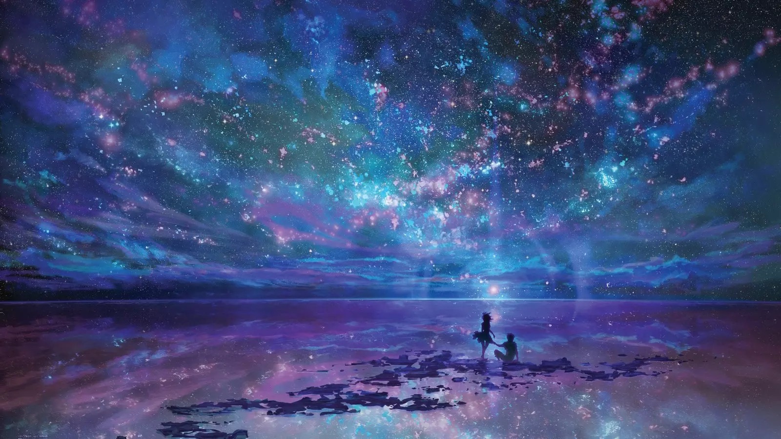 General 1600x900 fantasy art water anime sky night sky stars