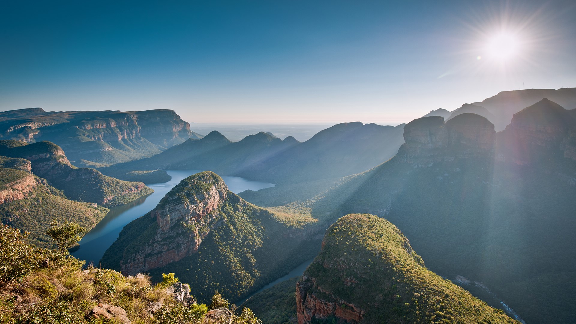 General 1920x1080 nature landscape mountains Sun sun rays plants trees forest horizon sky clear sky river canyon South Africa Blyde River Canyon