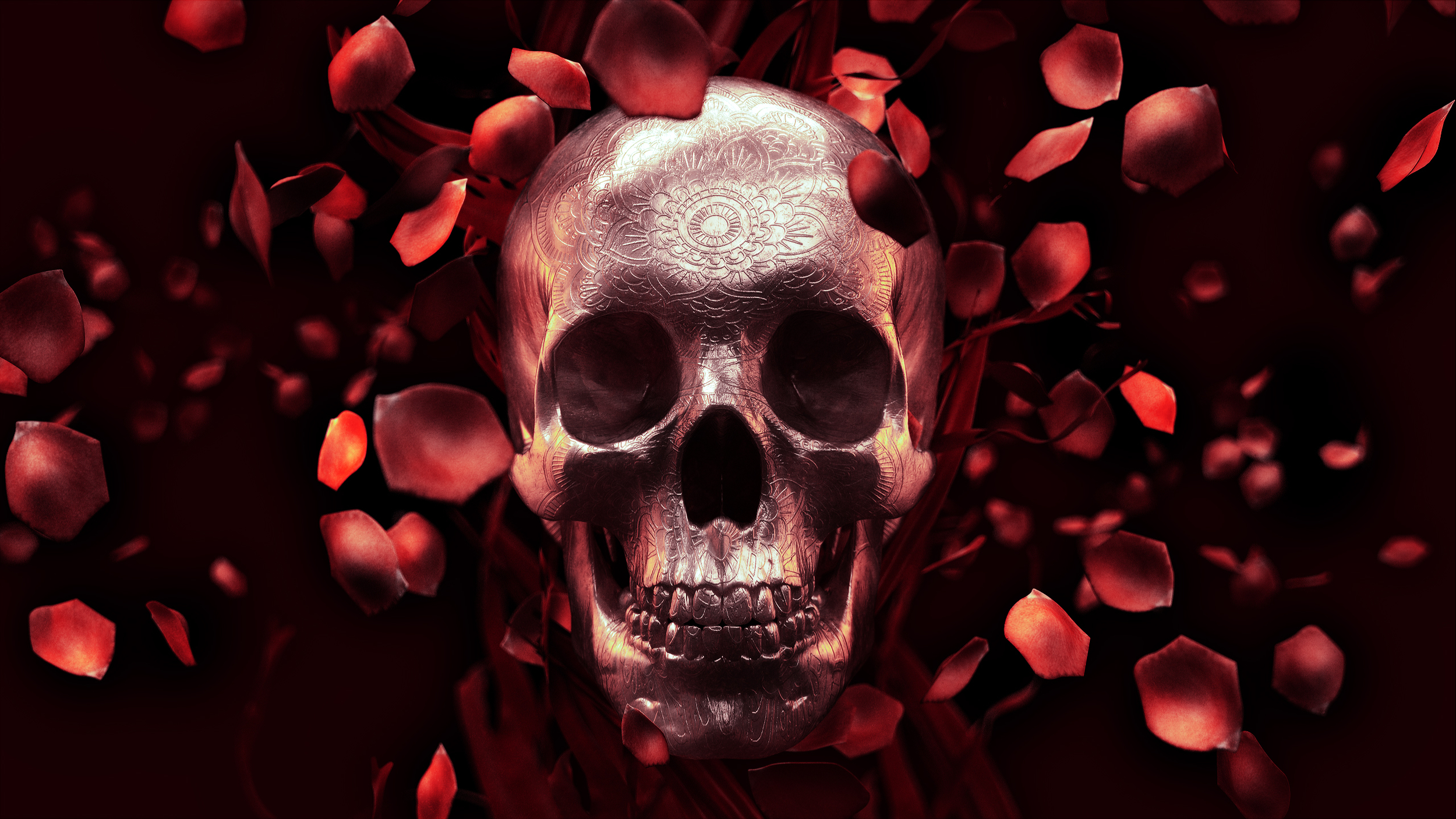 General 2500x1406 billelis dark religion death skull flowers red