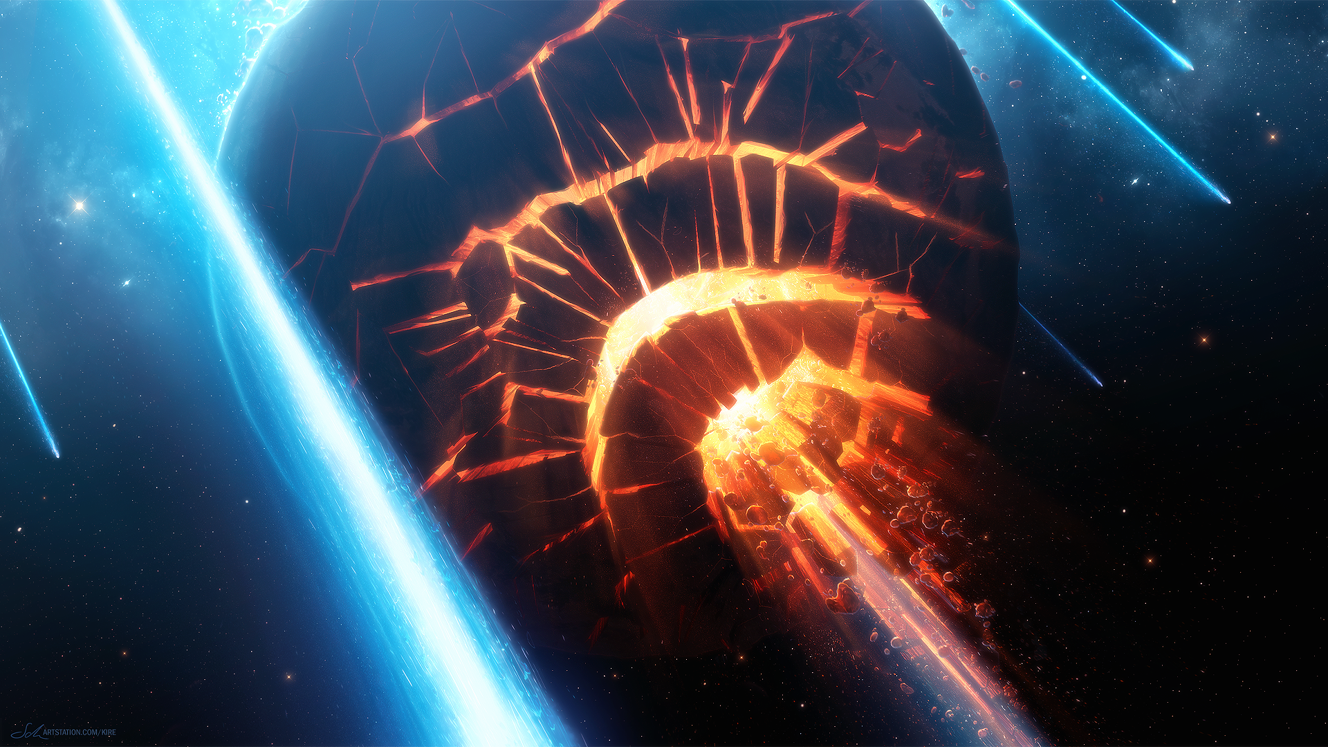 General 1920x1080 Erik Shoemaker digital art artwork planet space explosion destruction fire stars
