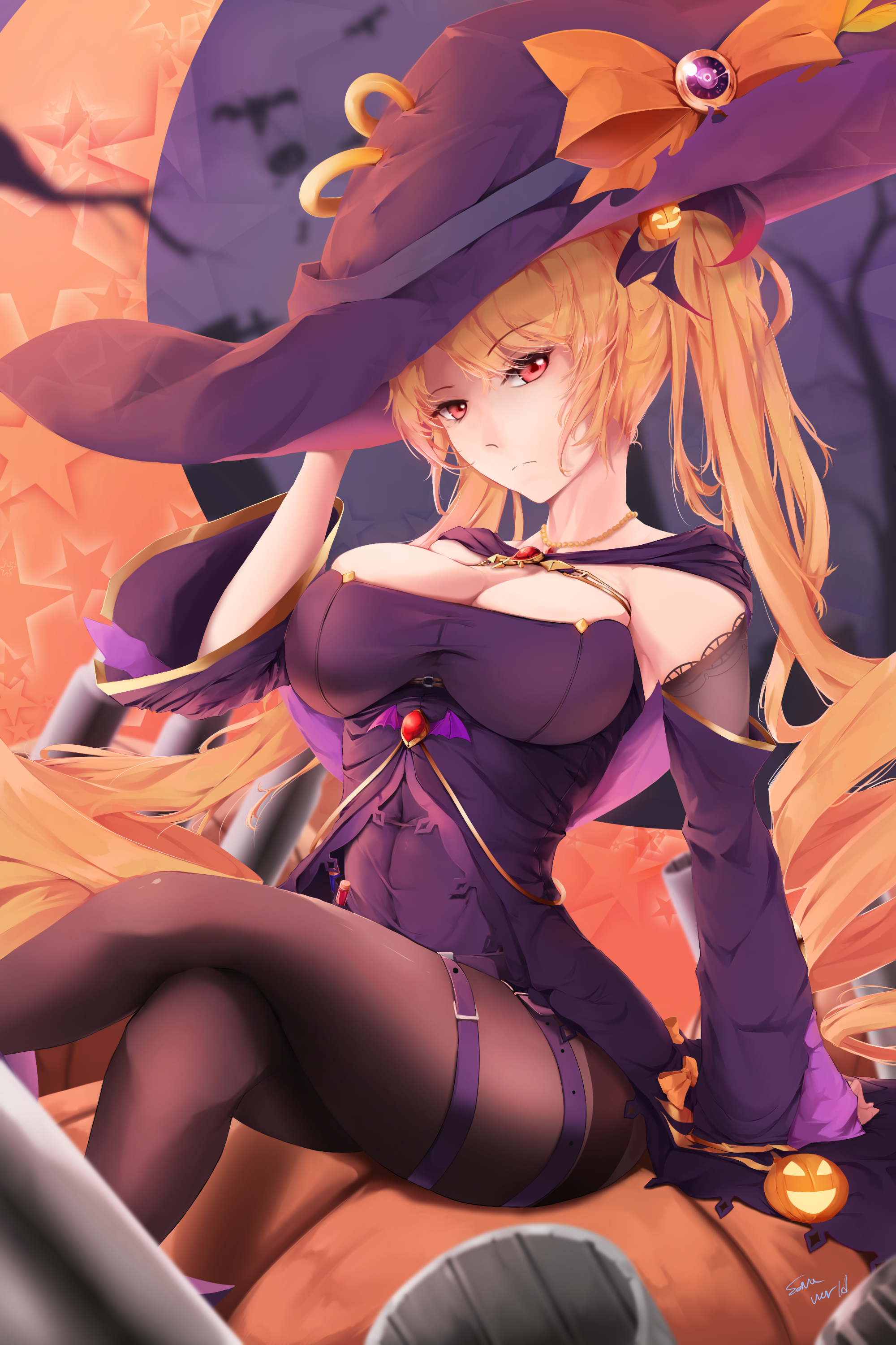 Anime 2000x3000 Halloween Azur Lane cleavage Nelson (Azur Lane) pantyhose witch witch hat