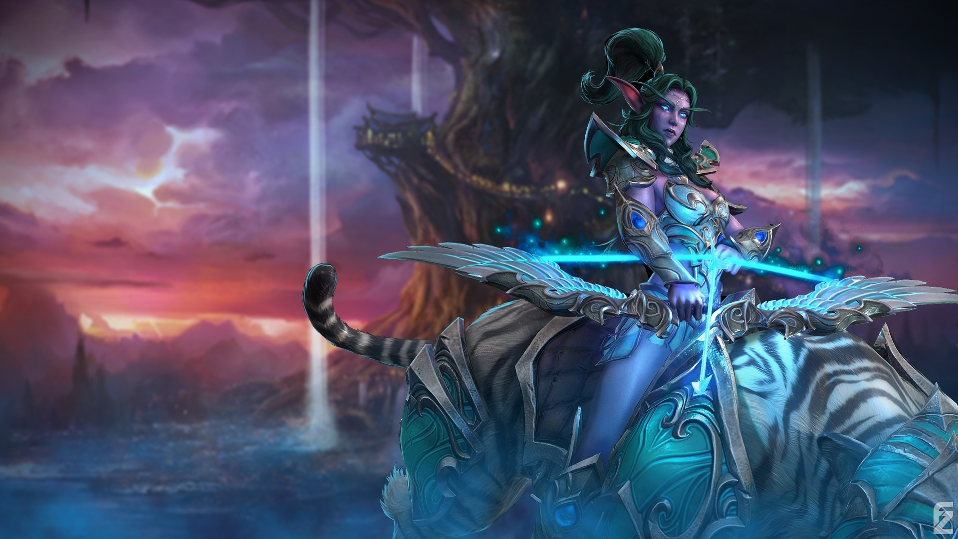 General 1920x1080 Warcraft III: Reforged Blizzard Entertainment Warcraft cyan night elves Tyrande Whisperwind digital art