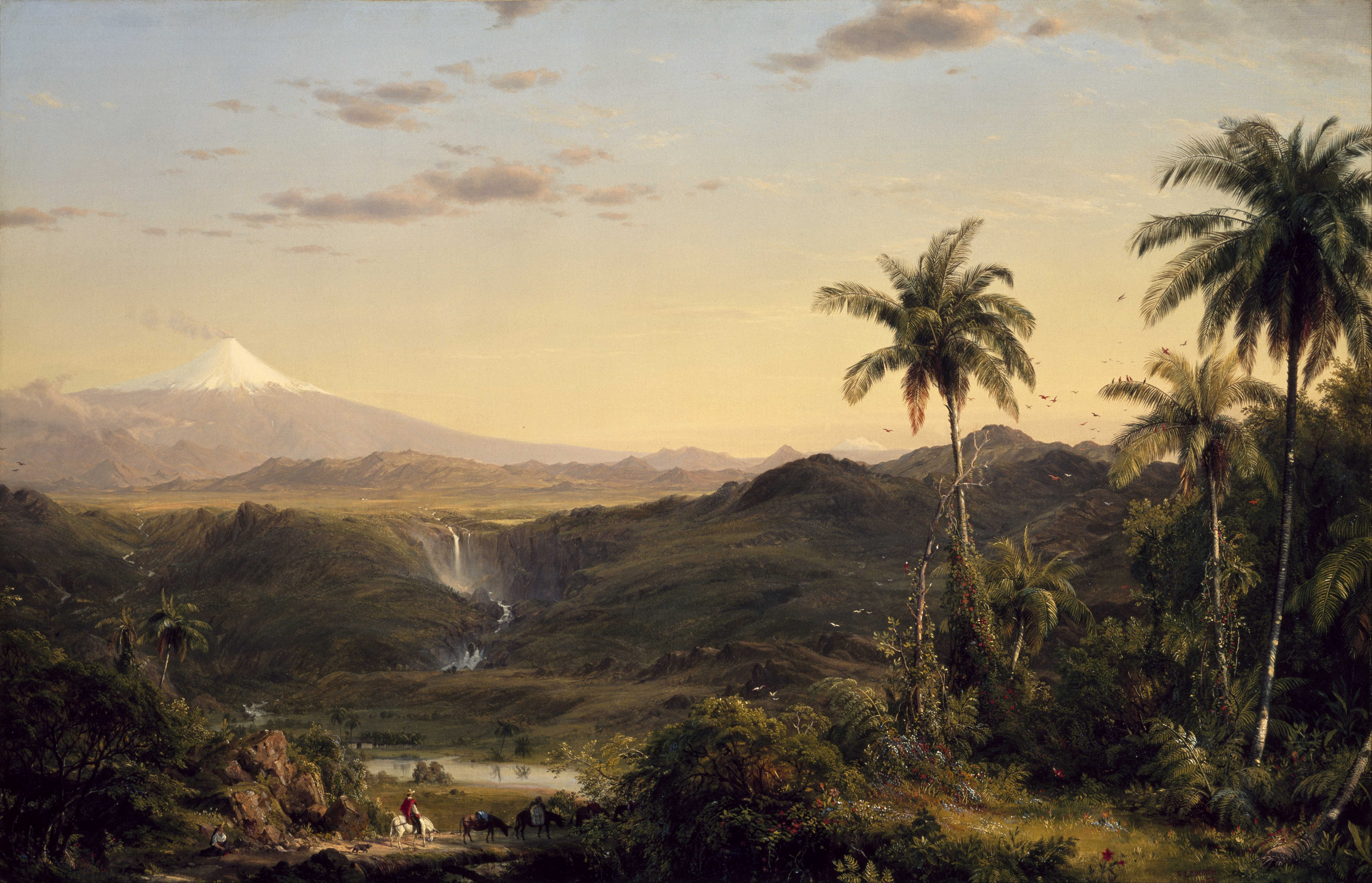 General 8322x5357 Frederic Edwin Church landscape painting classic art waterfall palm trees traditional art Cotopaxi