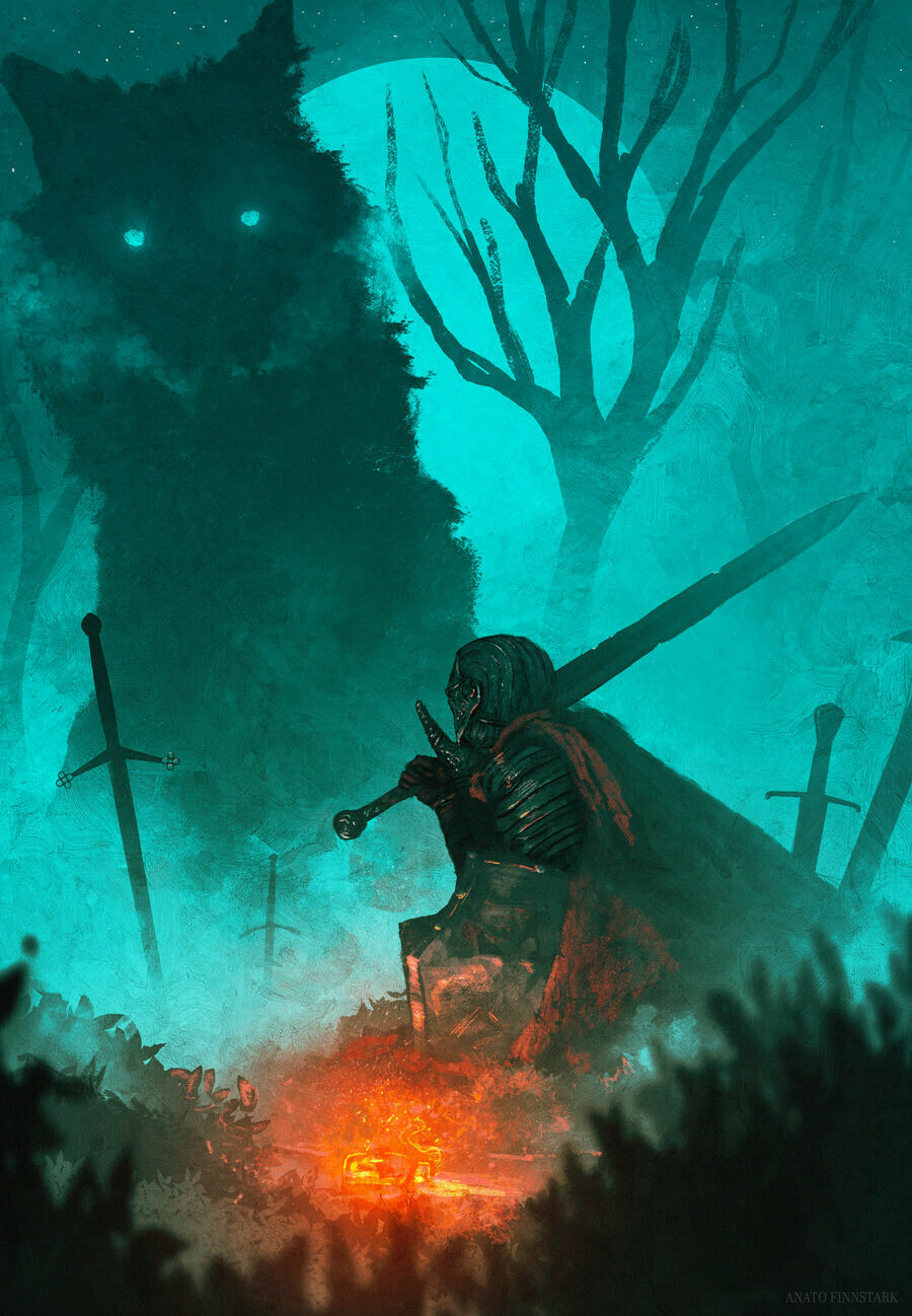 General 900x1298 fantasy art Dark Souls wolf sword cyan turquoise