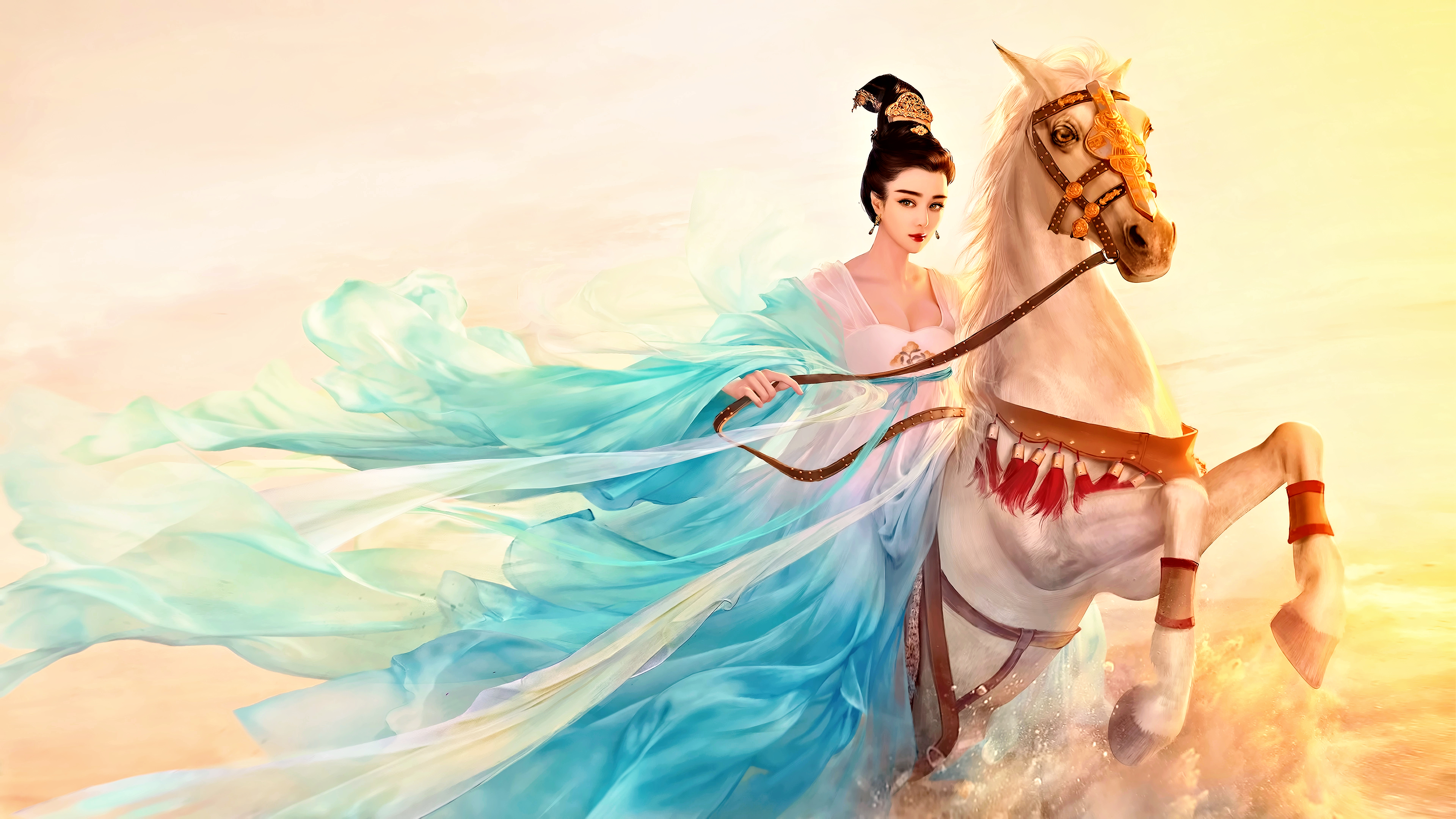 General 3840x2160 digital art artwork fantasy art fan art CGI fantasy girl women portrait painting Asian horse