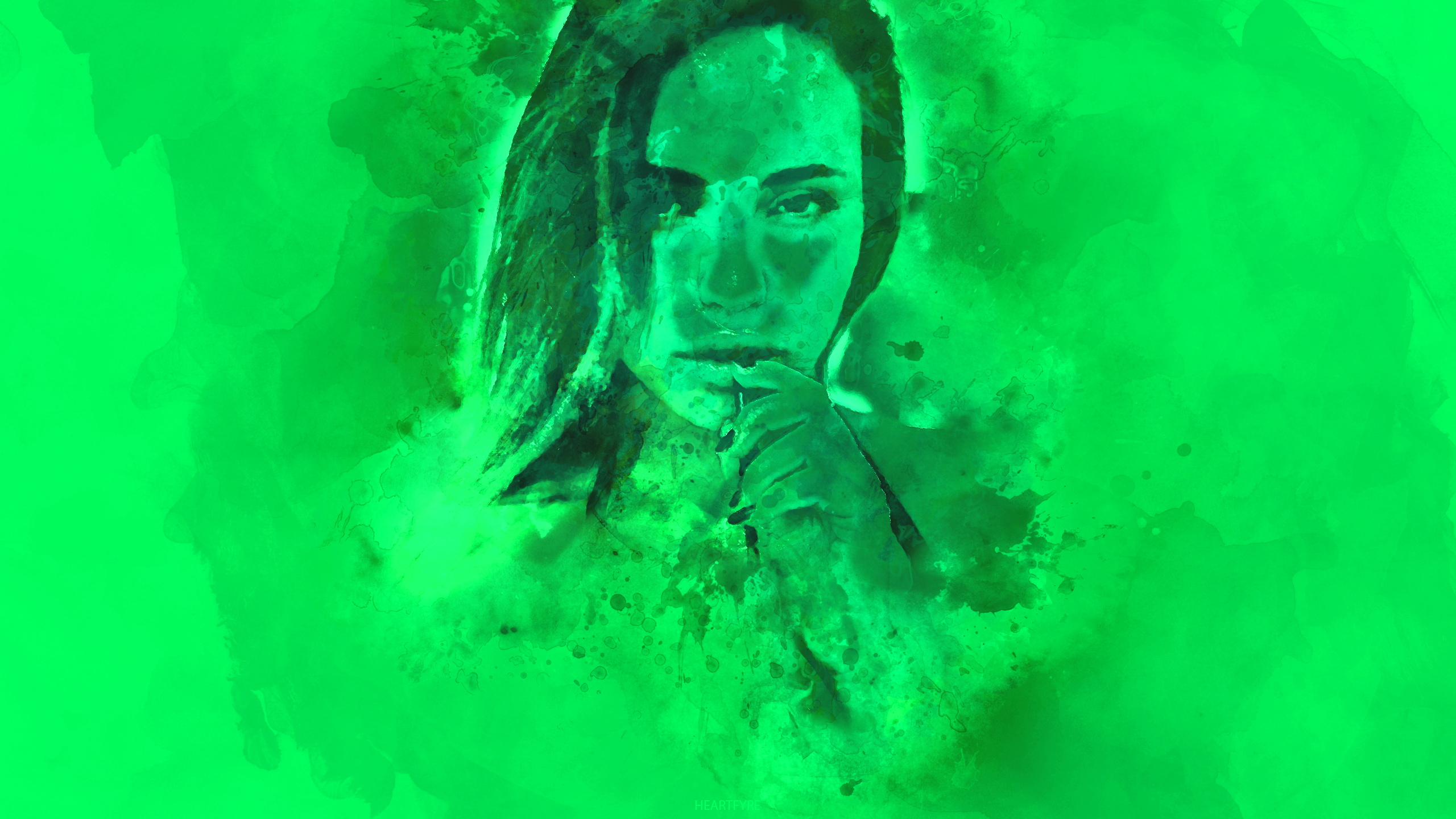 People 2560x1440 watercolor portrait green green background women digital art photo manipulation heartfyre watermarked