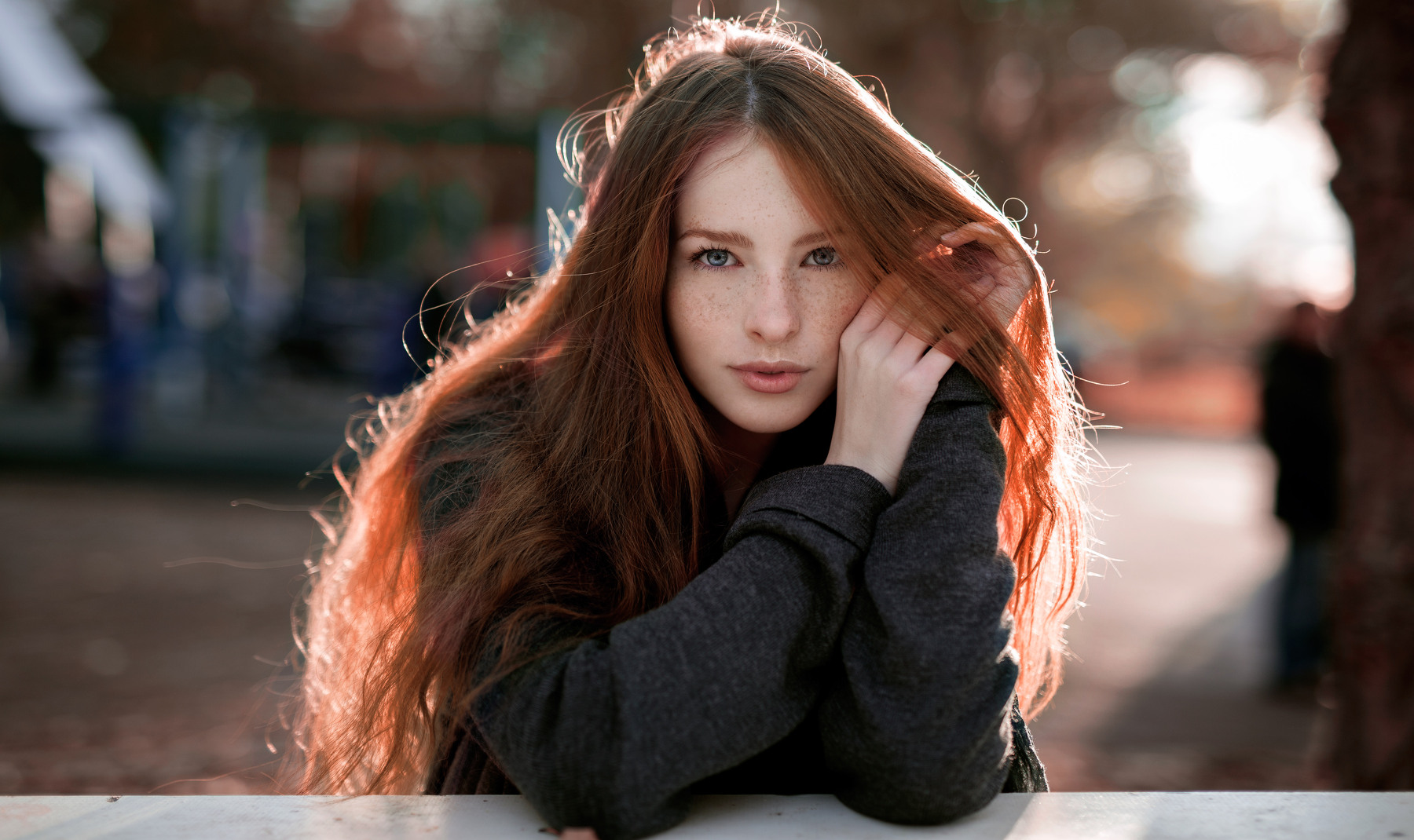People 1800x1070 Alexey Slesarev women model portrait looking at viewer redhead freckles long hair depth of field women outdoors face