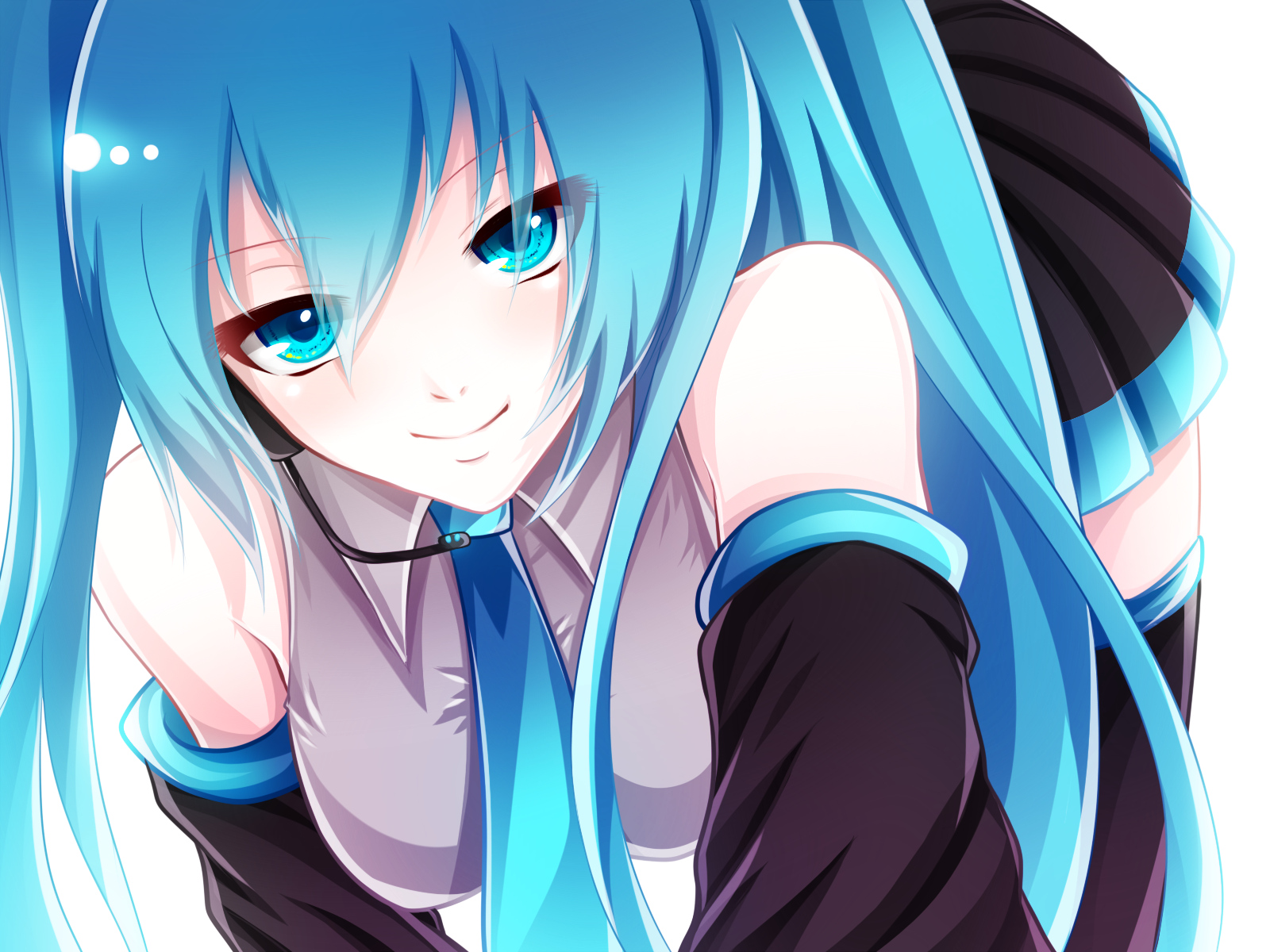 Anime 1600x1200 Hatsune Miku simple background looking at viewer blue eyes smug face Vocaloid anime anime girls