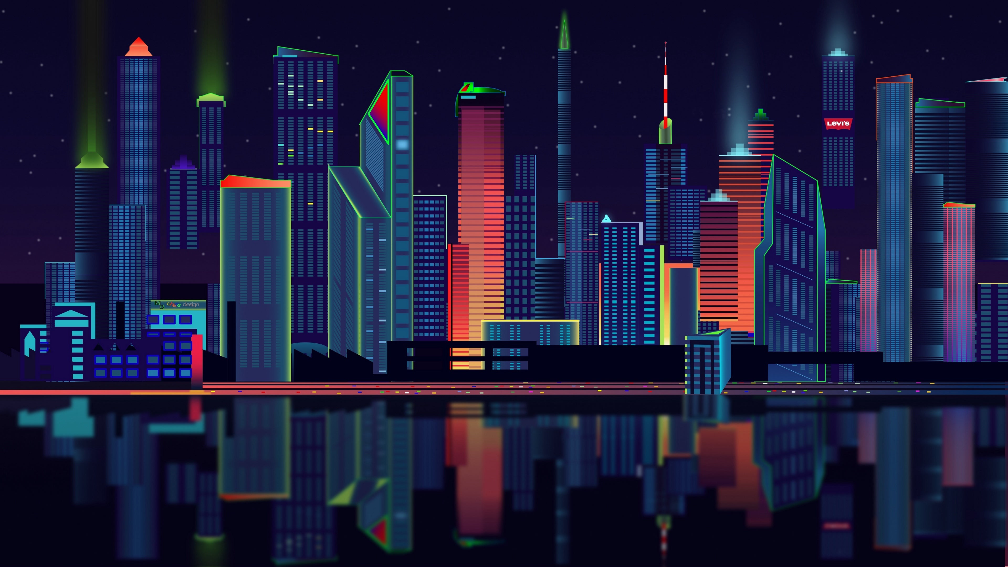 panorama, city, vector | 3840x2160 Wallpaper 
