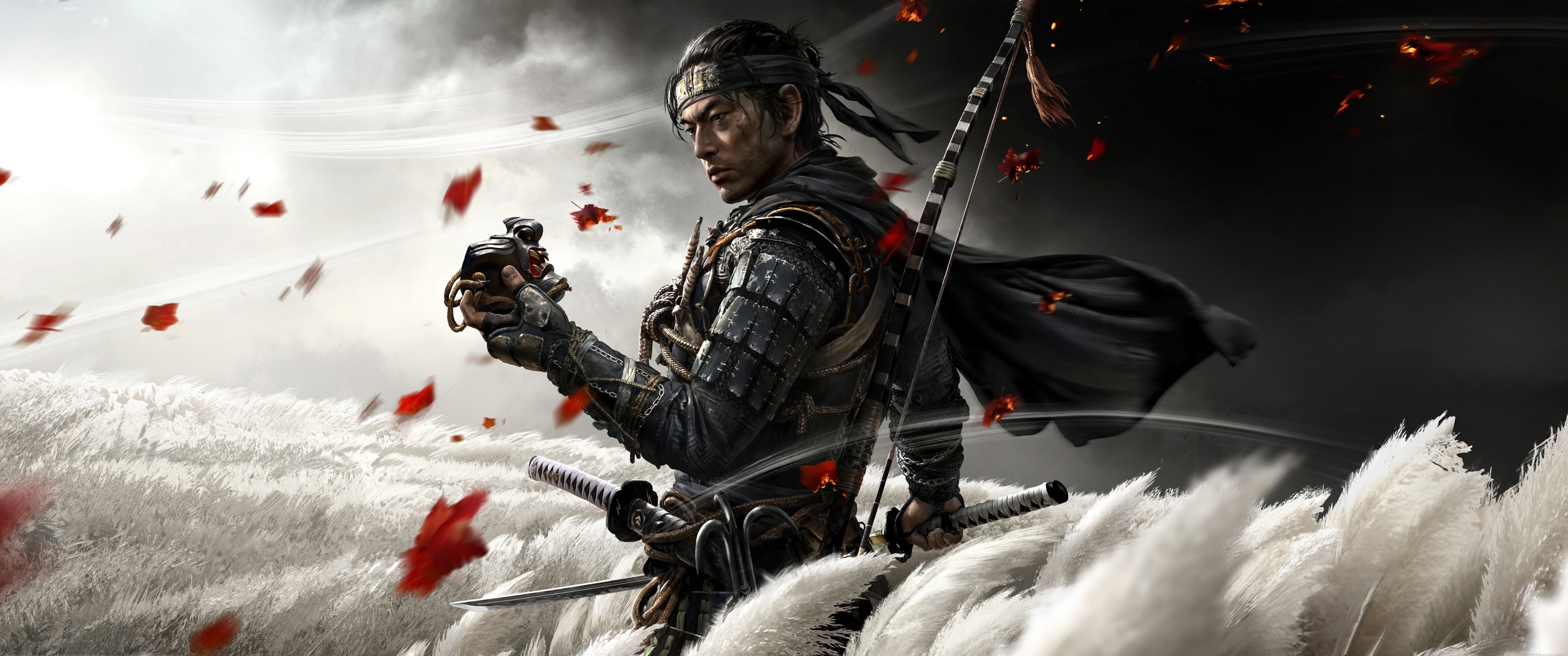 General 5120x2143 video games digital art video game art katana samurai Ronin Ghost of Tsushima  ultrawide fantasy men warrior fantasy art Jin Sakai Sucker Punch Productions