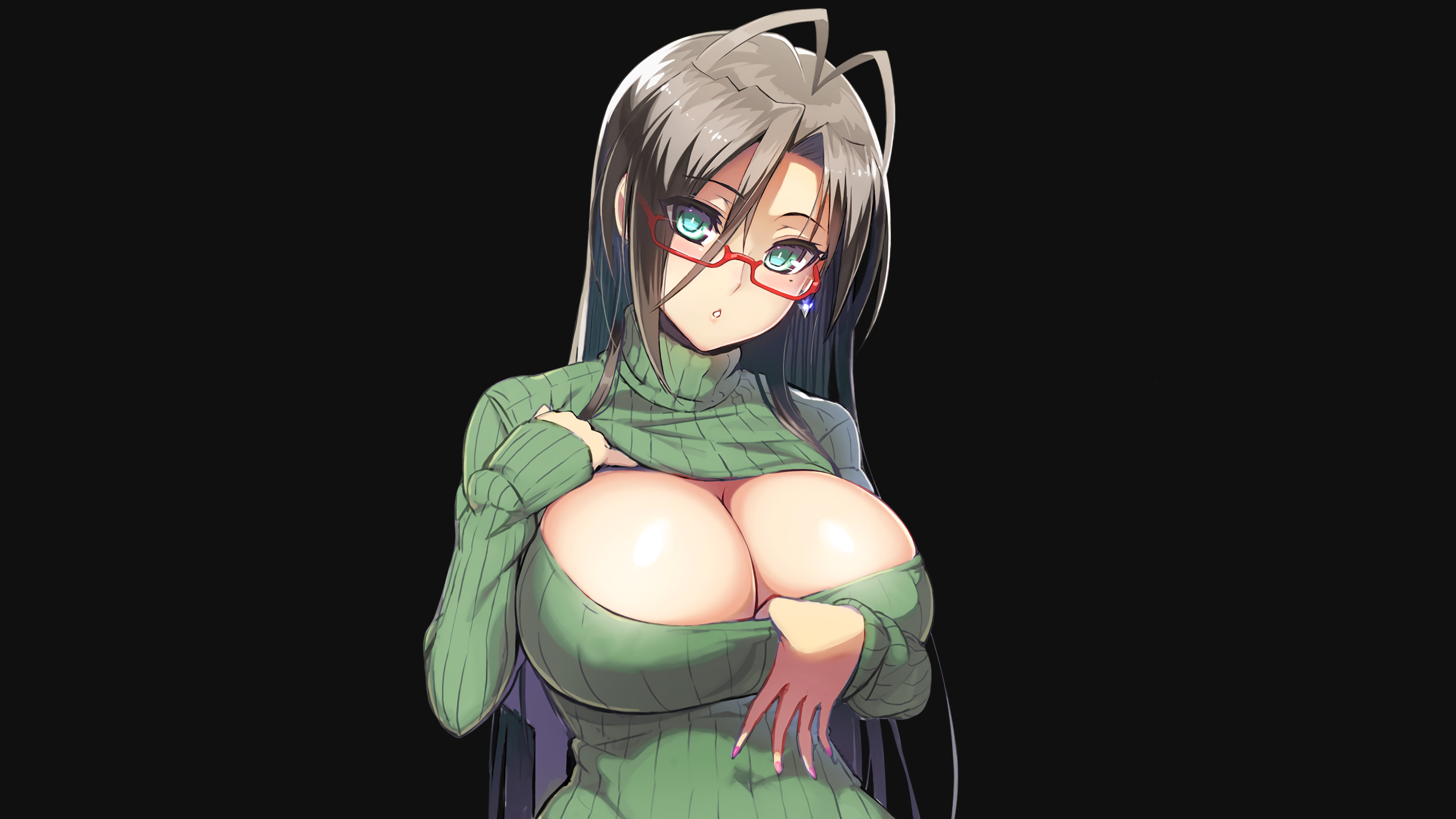 Anime 3840x2160 Hasegawa Chisato  cleavage anime anime render manga Shinmai Maou no Testament glasses anime girls brunette huge breasts