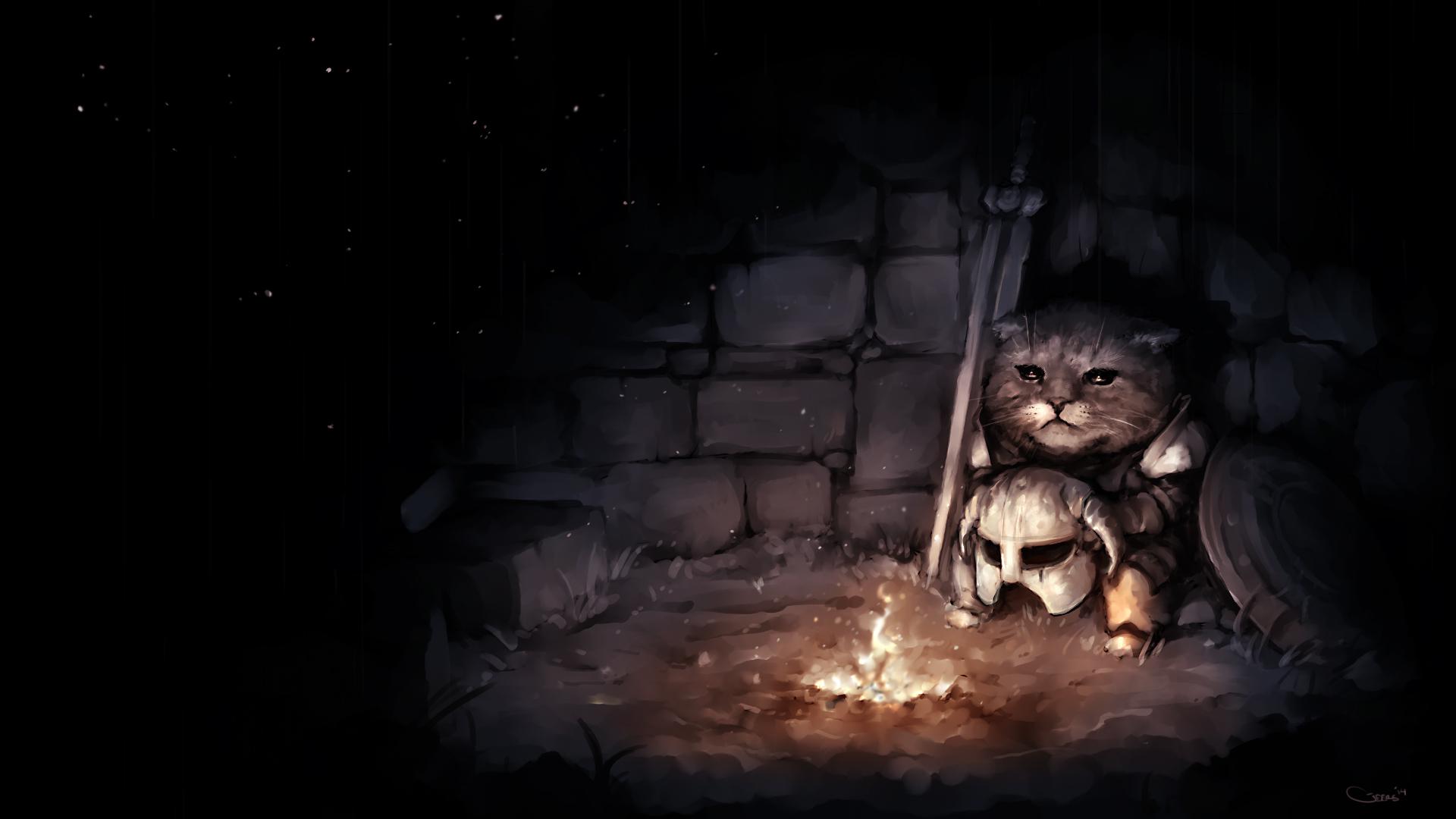 General 1920x1080 The Elder Scrolls The Elder Scrolls V: Skyrim cats dragonborn fire campfire digital art artwork GeersArt