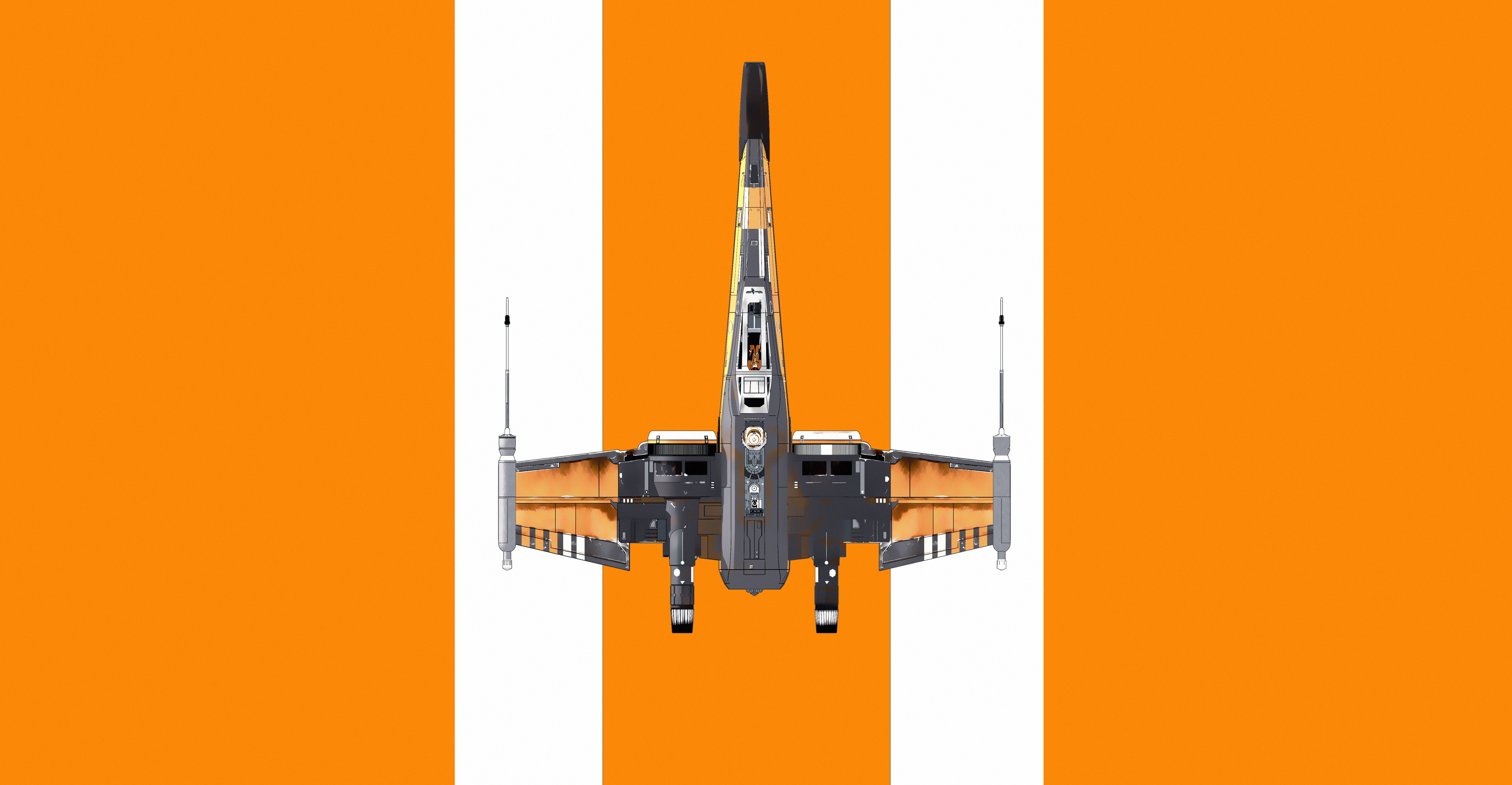 General 5200x2700 vehicle Star Wars spaceship X-wing artwork top view orange orange background