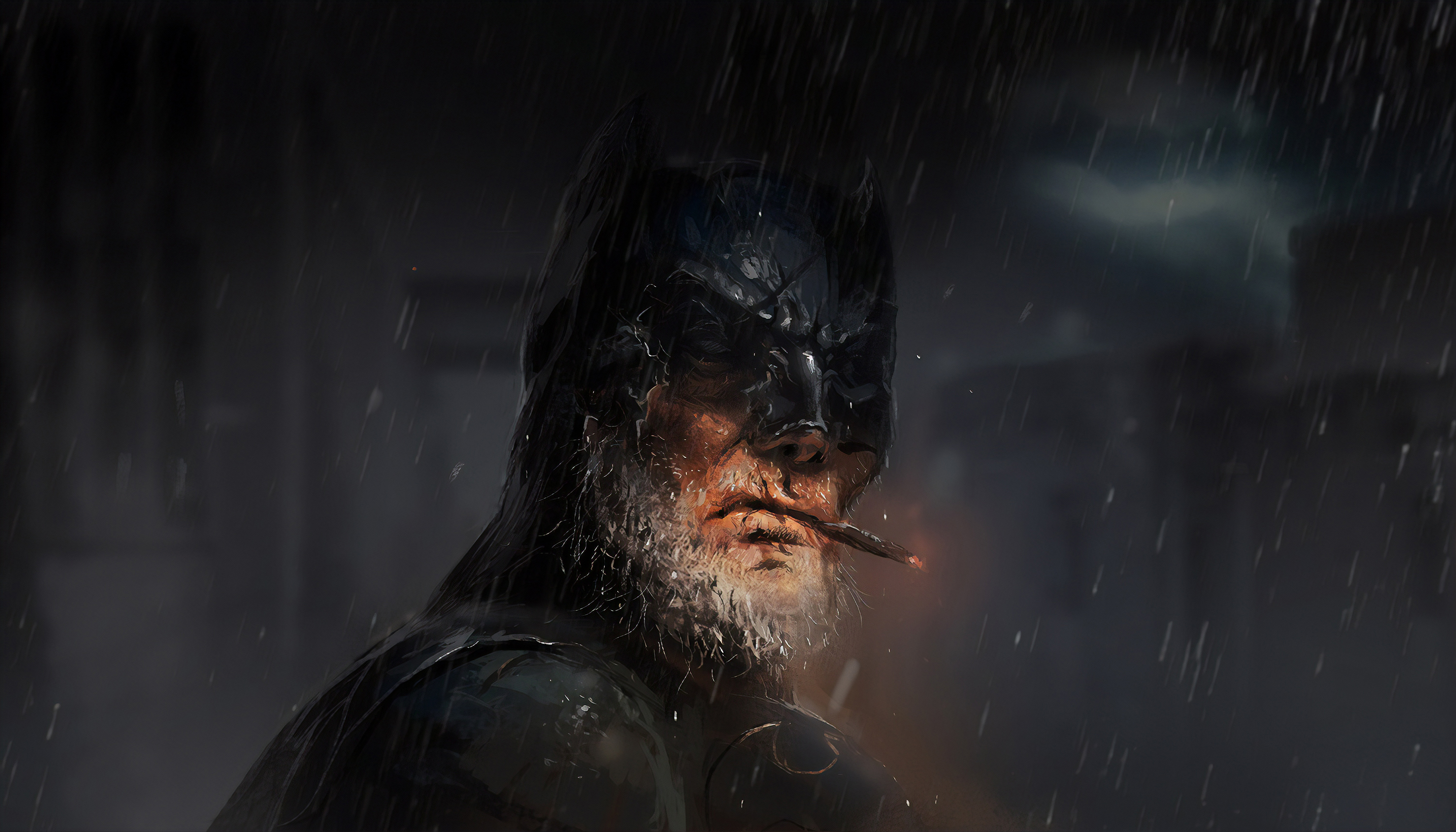 General 3840x2194 digital art artwork night smoking cigarettes Batman mask Batman
