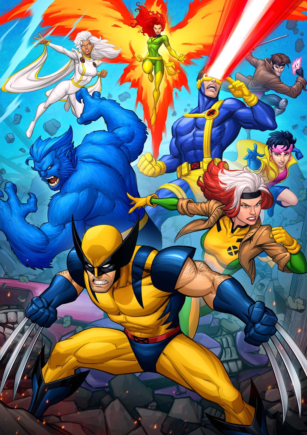 General 1024x1448 Patrick Brown fan art Wolverine X-Men Cyclops Jean Grey Gambit Storm (character) Beast (character) Rogue (X-men) fire phoenix Jubilee