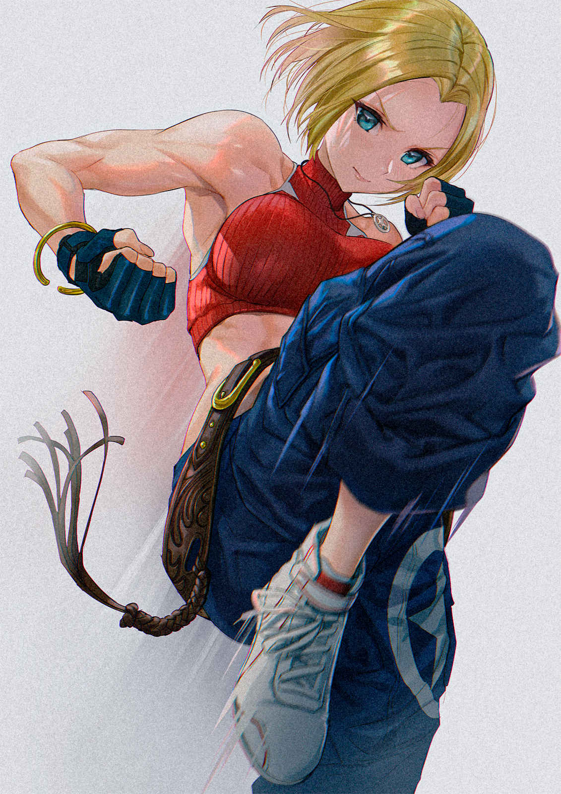 Anime 1131x1600 anime anime girls King of Fighters short hair blue eyes Mechamania Blue Mary (King of Fighters) video games video game girls video game warriors video game characters fist blonde