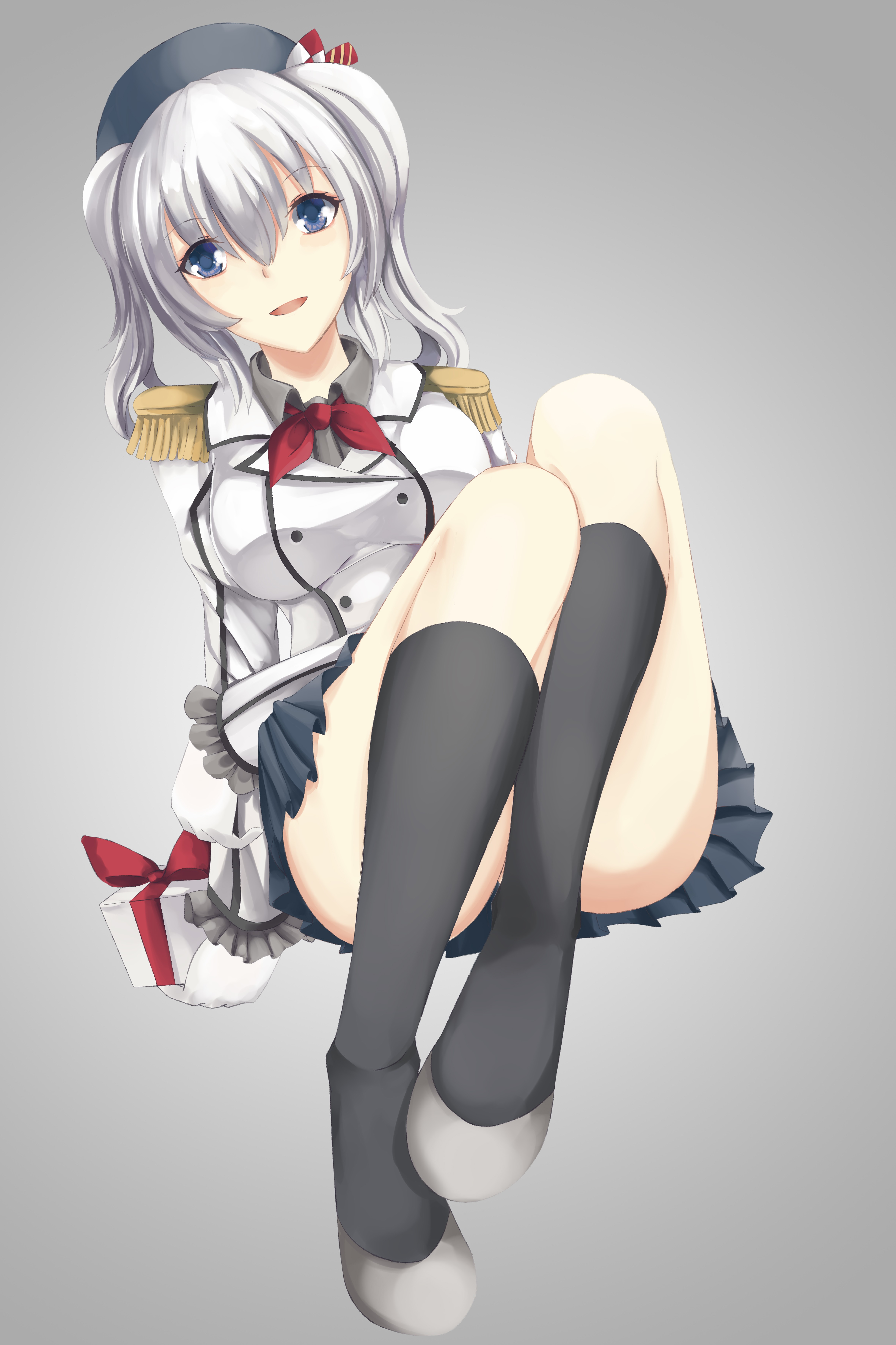 Anime Anime Girls Kantai Collection Kashima Kancolle Knee Highs Gray Hair Uniform Skirt