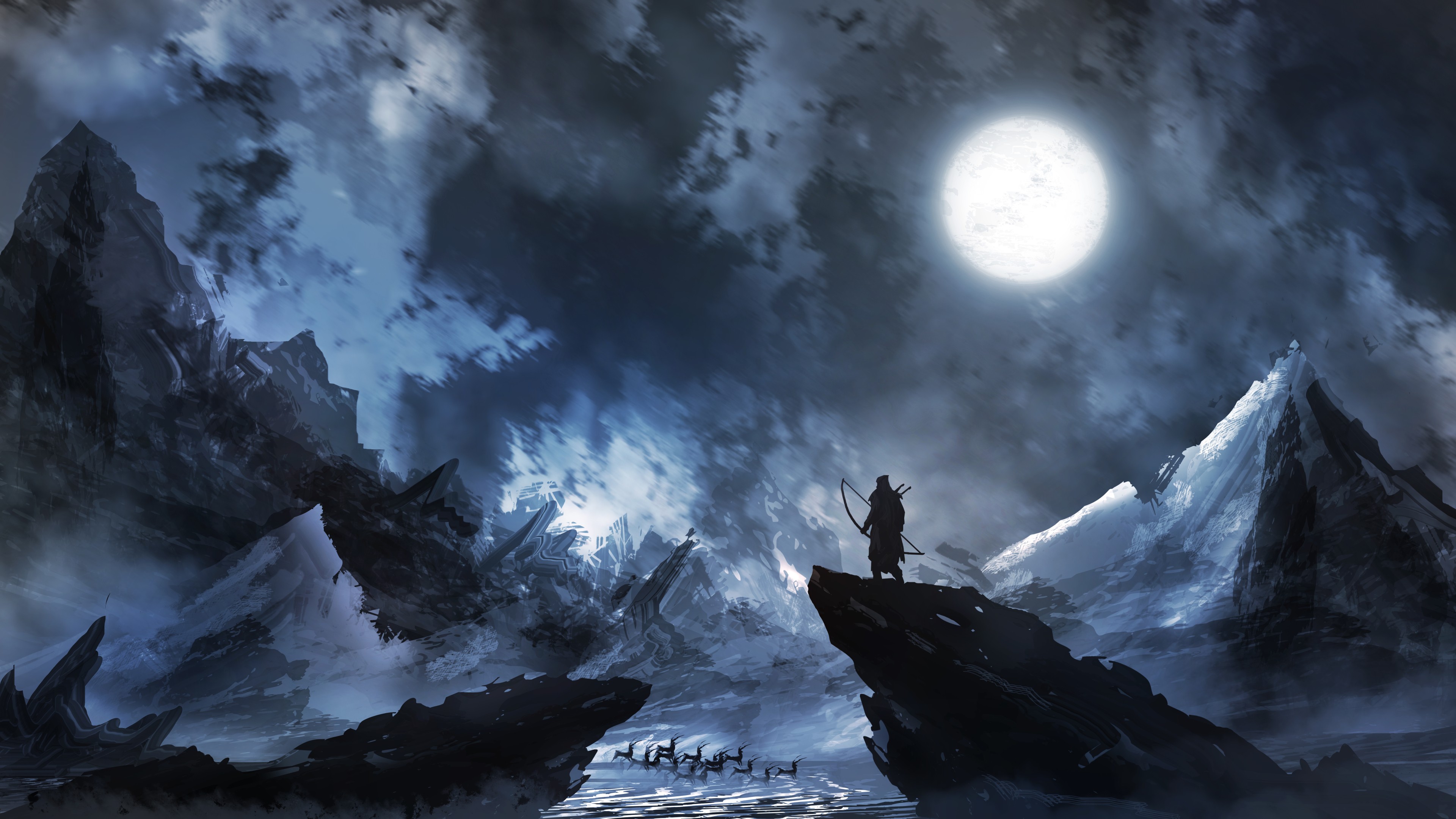 General 3840x2160 fantasy art Moon hero clouds night digital art loneliness artwork DeviantArt looking into the distance