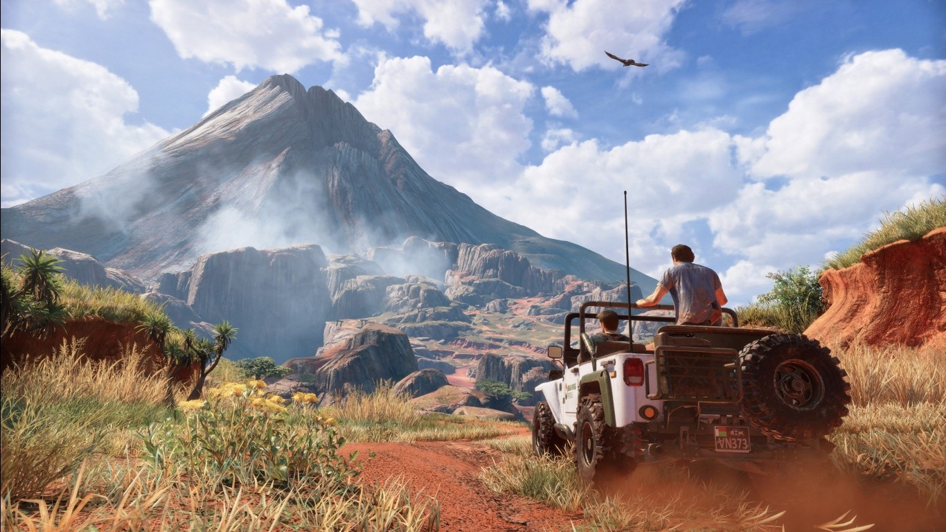General 1366x768 video games Uncharted 4: A Thief's End mountains landscape dirt road car