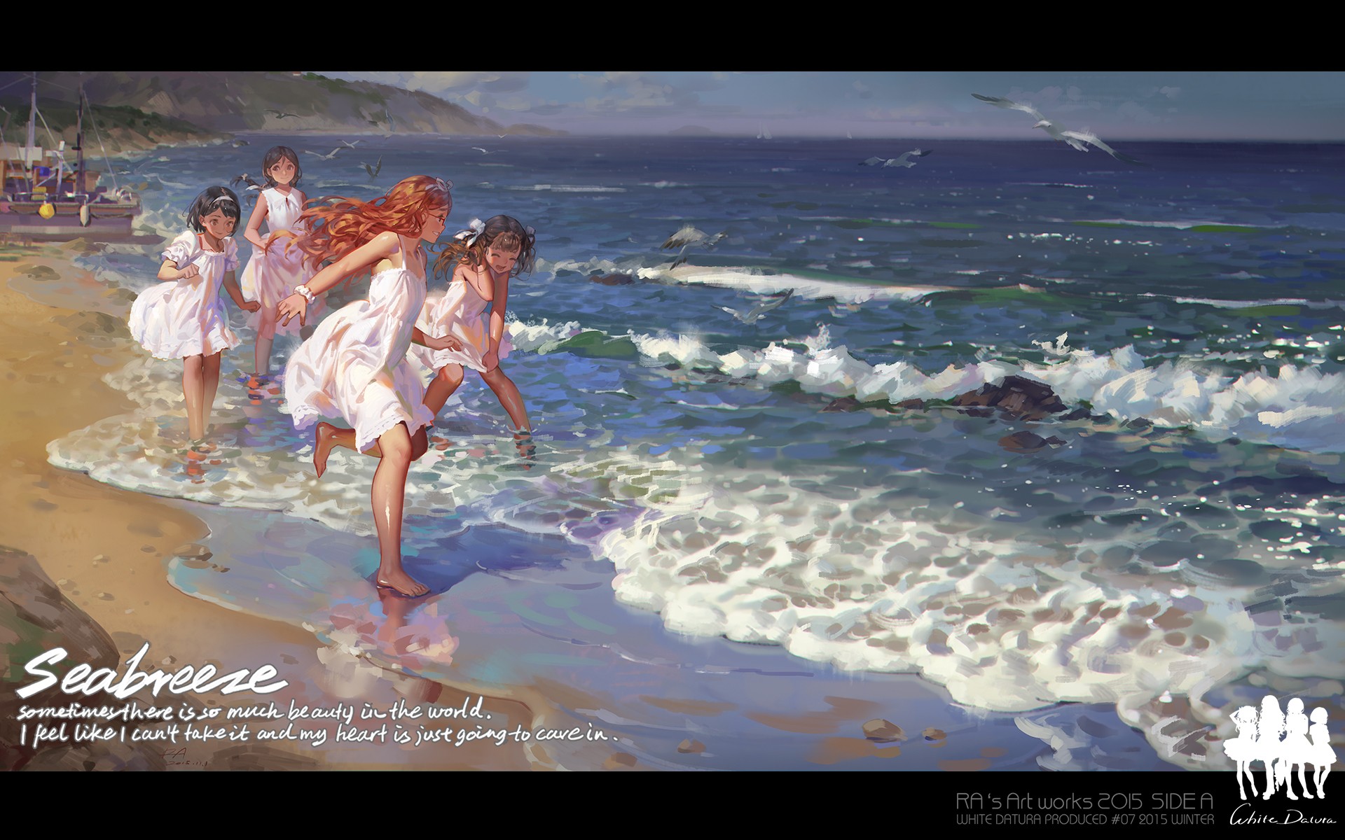 Anime 1920x1200 anime girls artwork digital art beach Alphonse sun dress barefoot children