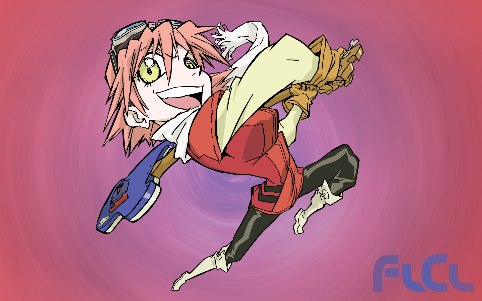 Anime 1920x1200 FLCL anime boys anime guitar musical instrument simple background open mouth gradient