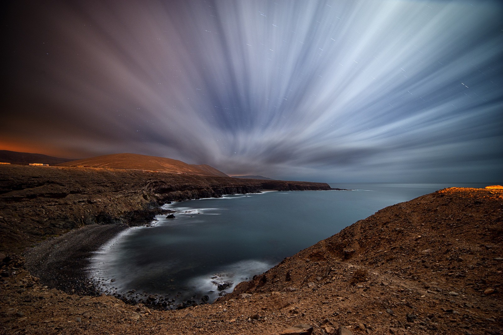General 1600x1068 photography nature clouds landscape sea long exposure sunset rocks lights