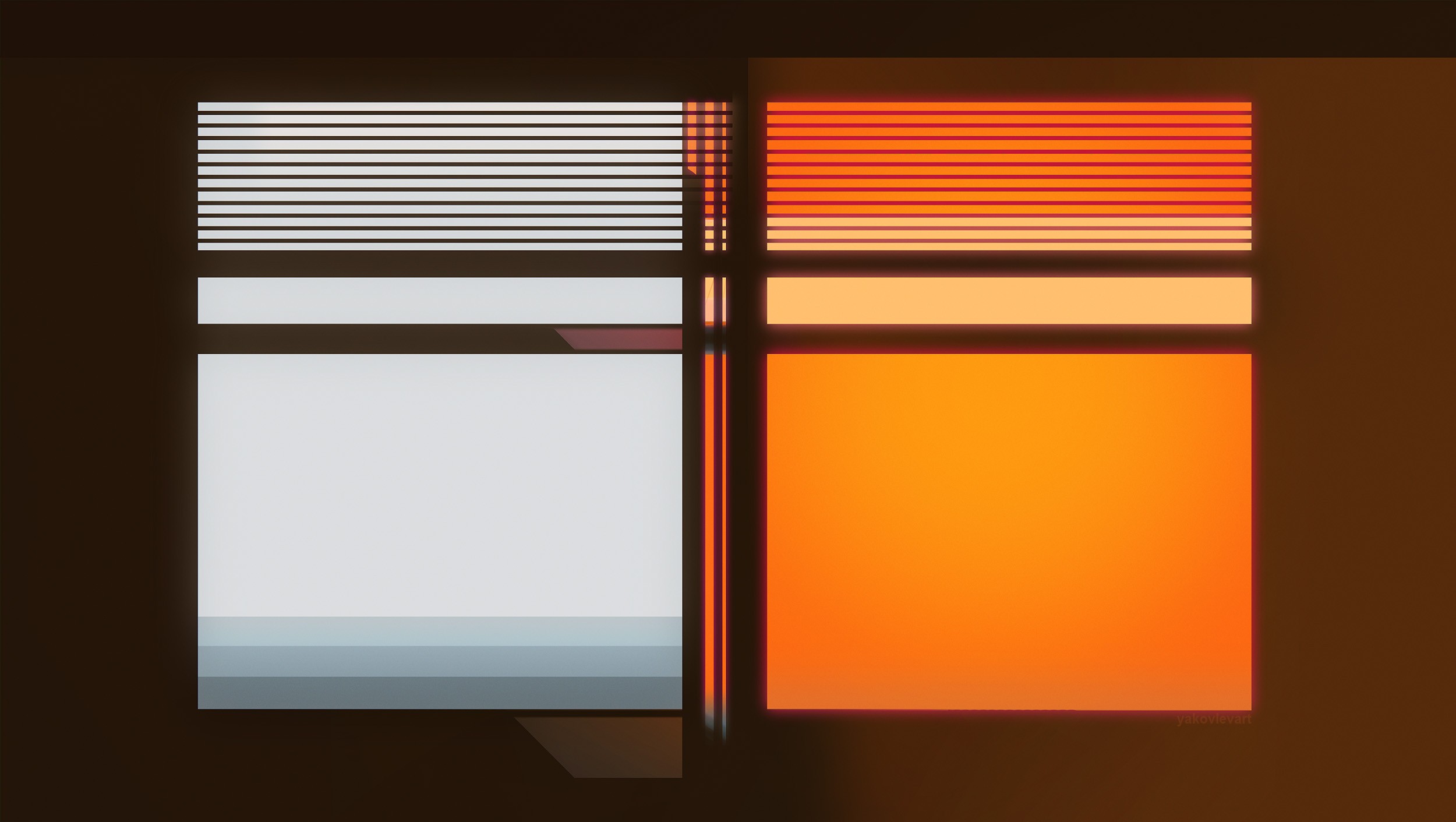 General 2500x1411 minimalism digital lighting window warm colors geometry orange digital art