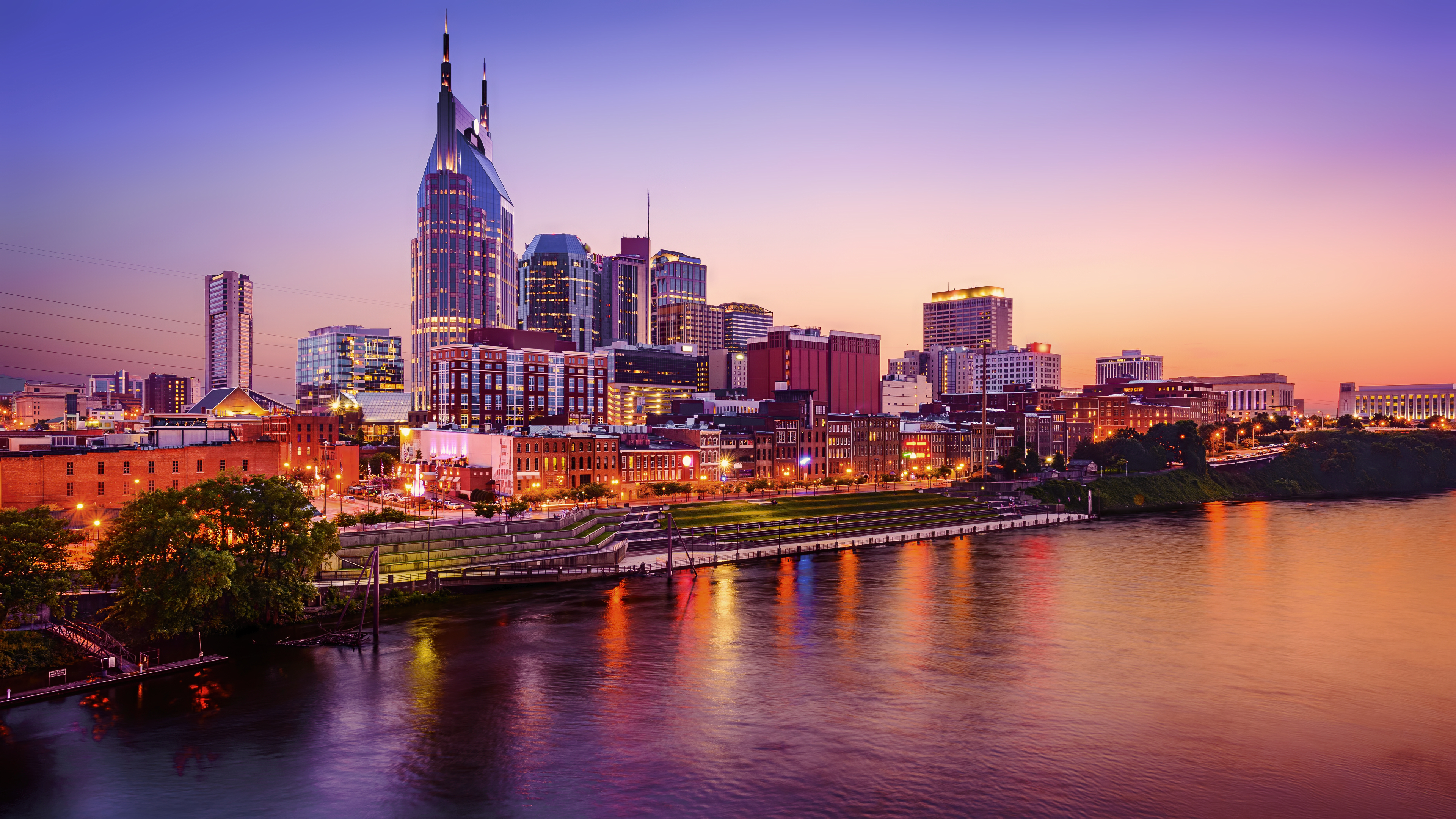 General 3840x2160 cityscape city sunset city lights Nashville Tennessee USA river