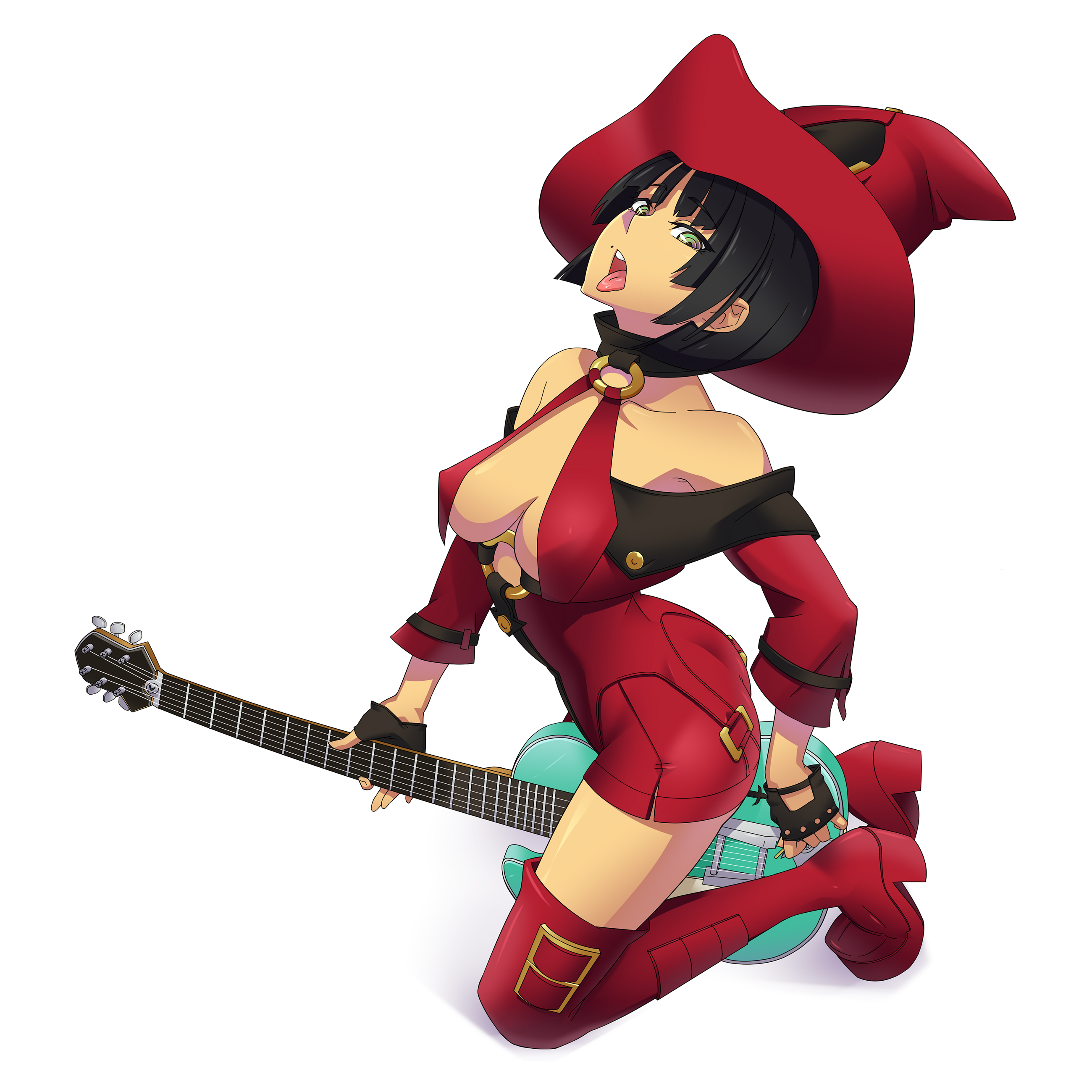Anime 2600x2600 I-No Guilty Gear cleavage tongue out guitar white background