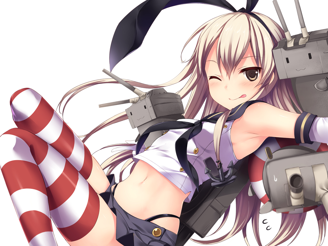 Anime 1280x960 Shimakaze (Kancolle) Kantai Collection white background tongue out wink