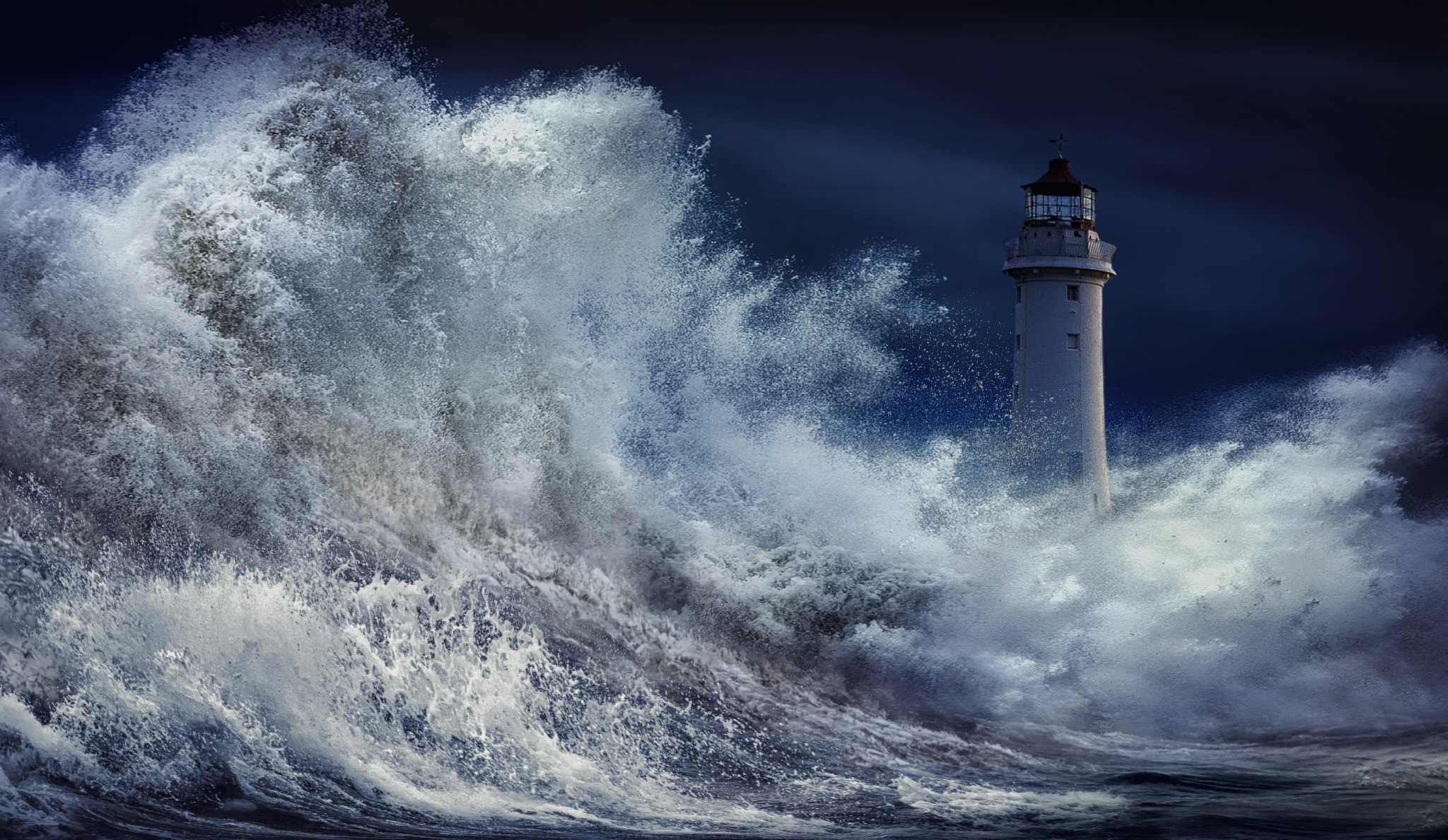 General 2048x1189 digital art 500px Nikos Bantouvakis storm waves sea lighthouse