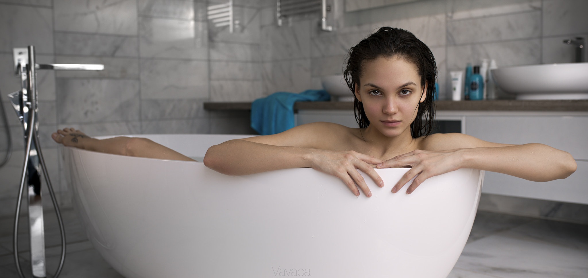 People 2048x969 women nude Maria Demina wet hair Vladimir Nikolaev bathing