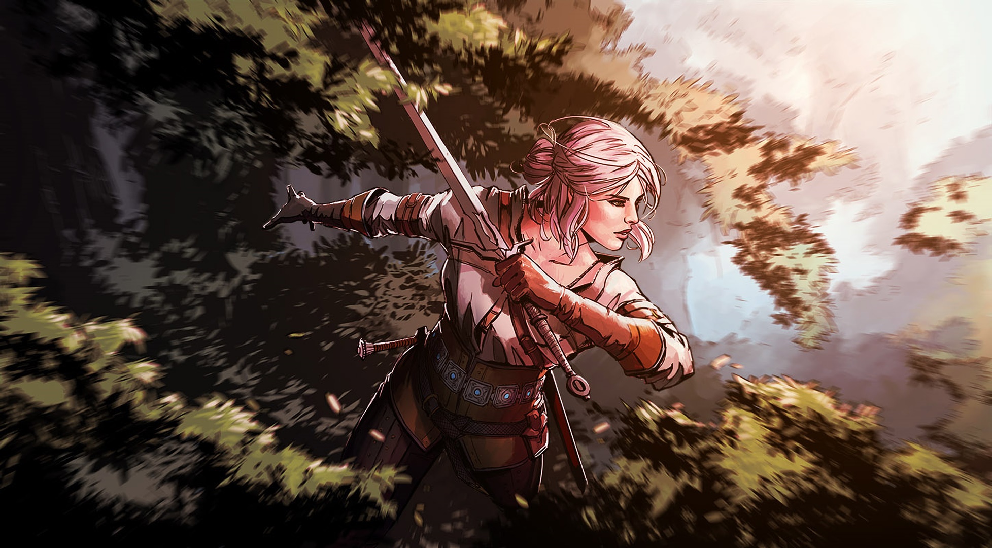 General 1955x1080 artwork fan art Cirilla Fiona Elen Riannon The Witcher The Witcher 3: Wild Hunt video games video game characters
