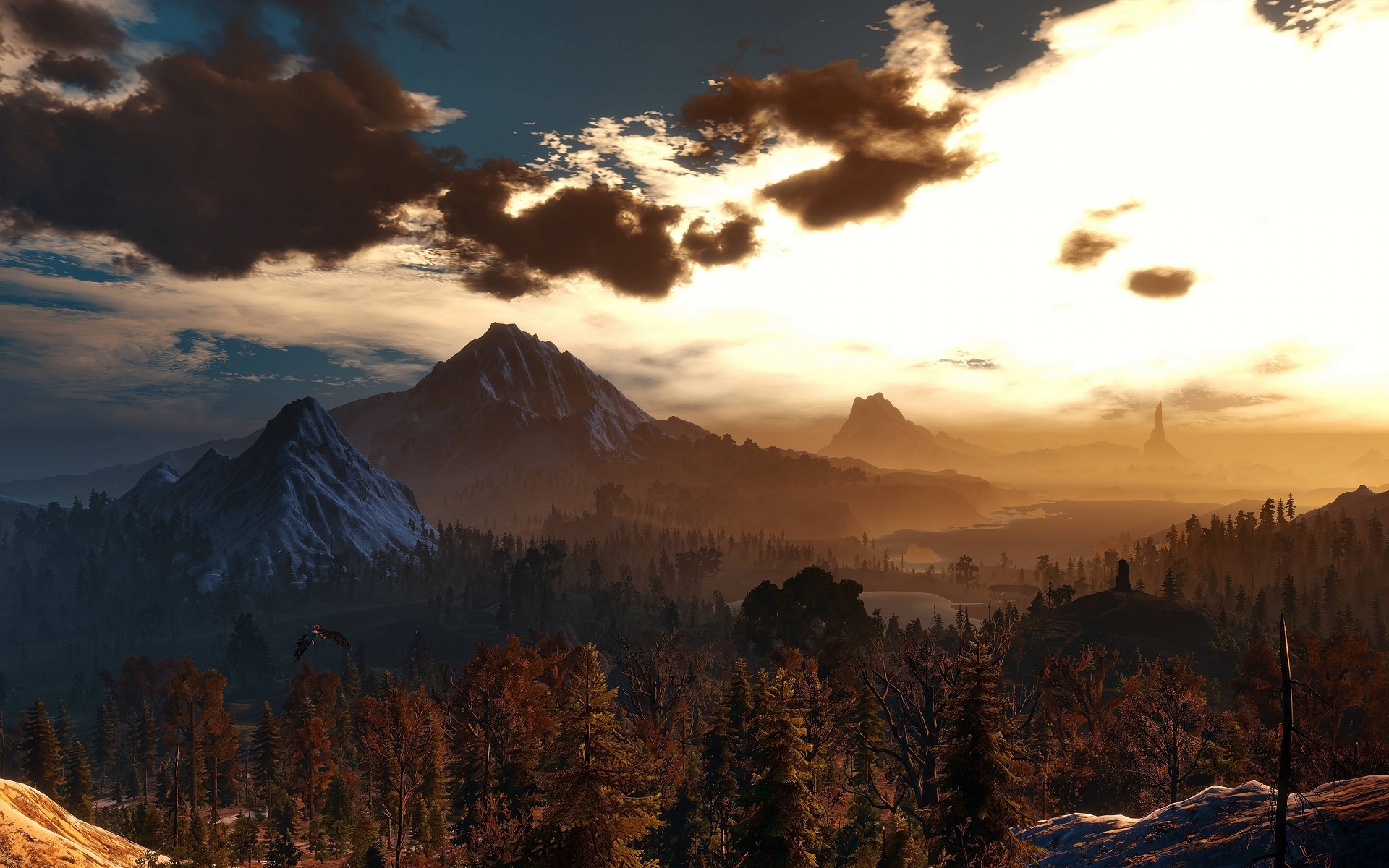 General 1920x1200 nature landscape trees mountains clouds The Witcher 3: Wild Hunt The Witcher
