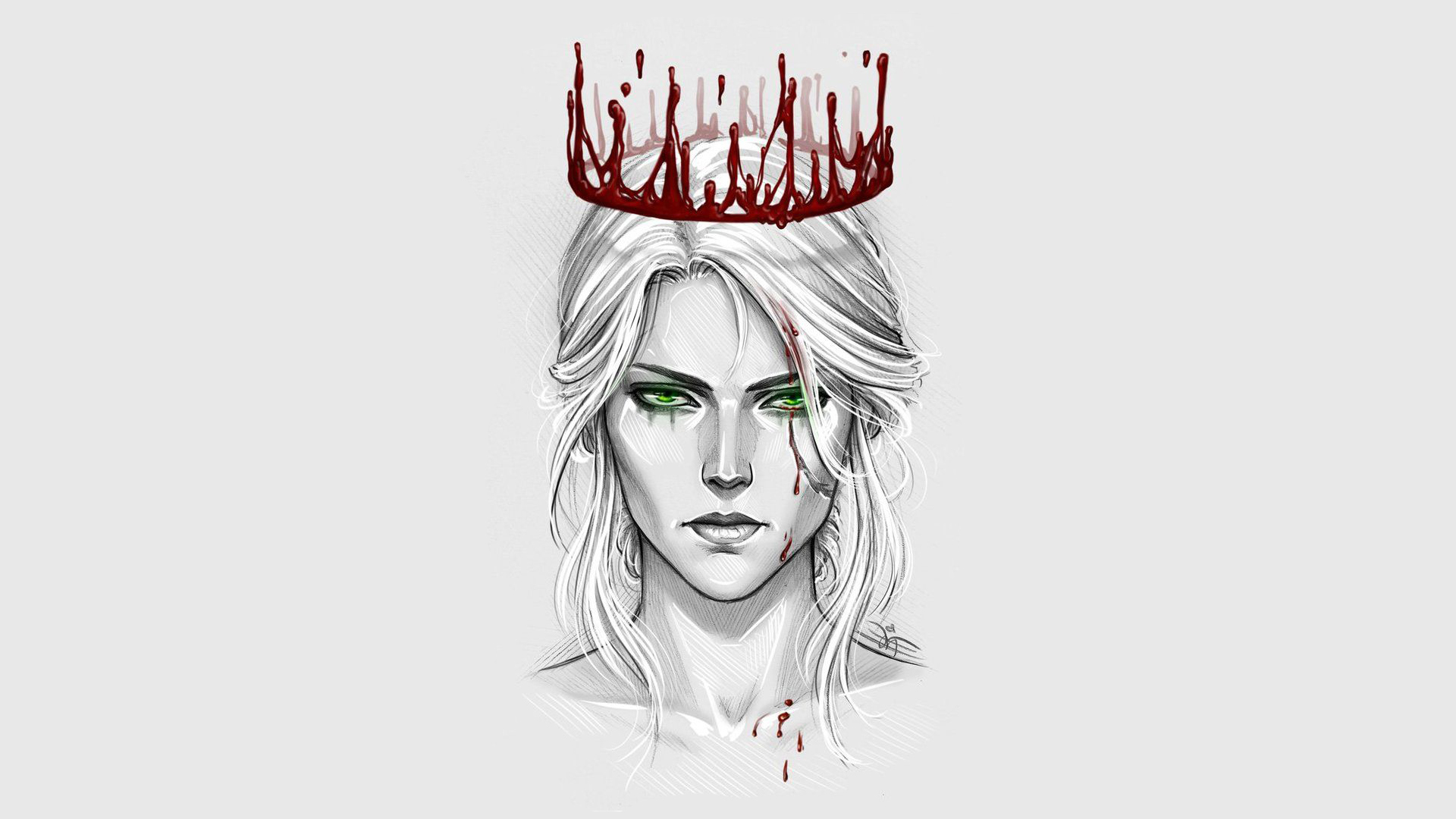 General 1920x1080 The Witcher 3: Wild Hunt blood fan art green eyes crown Cirilla Fiona Elen Riannon