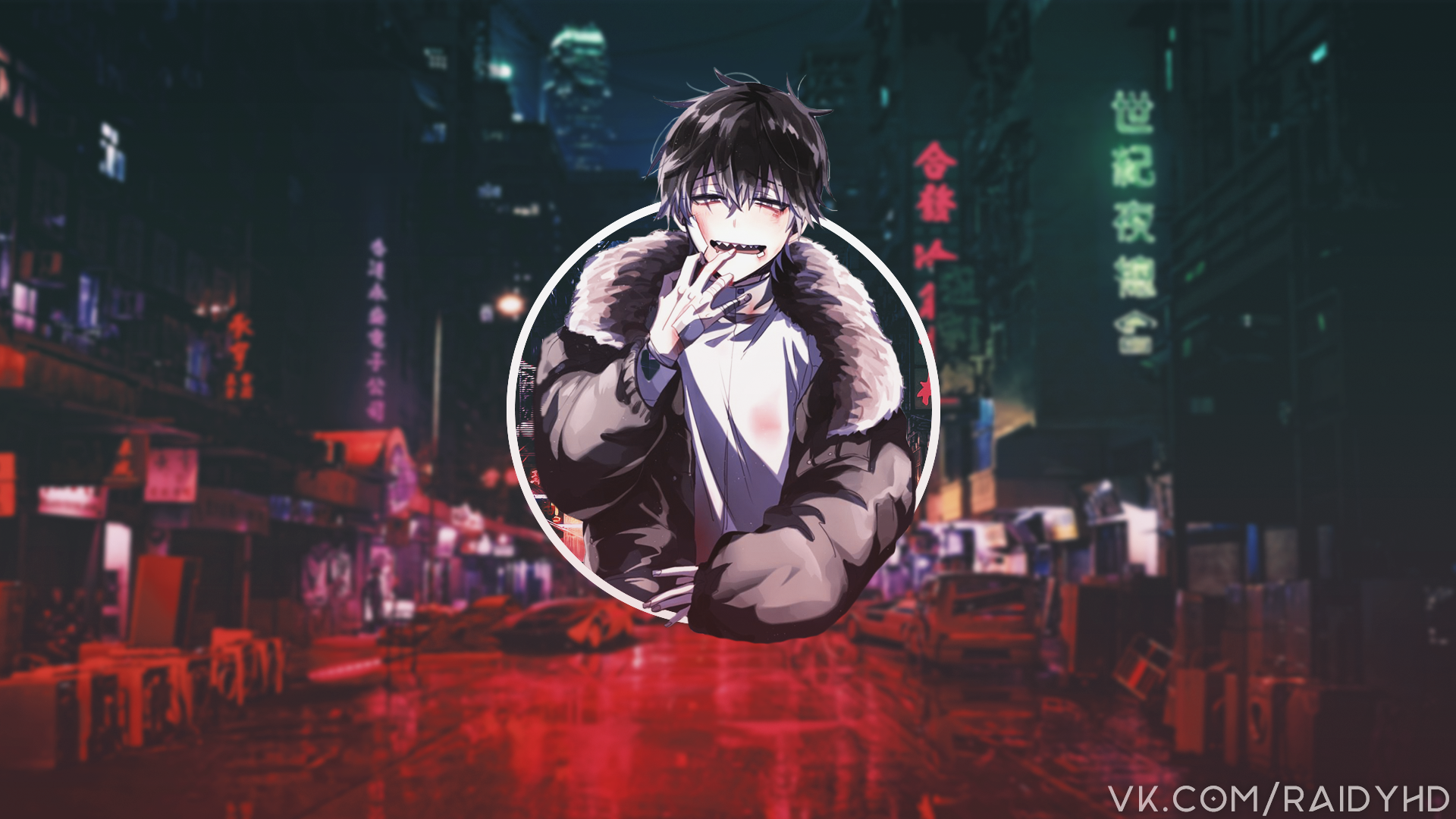 Anime 1920x1080 anime picture-in-picture anime boys jacket bandages city watermarked