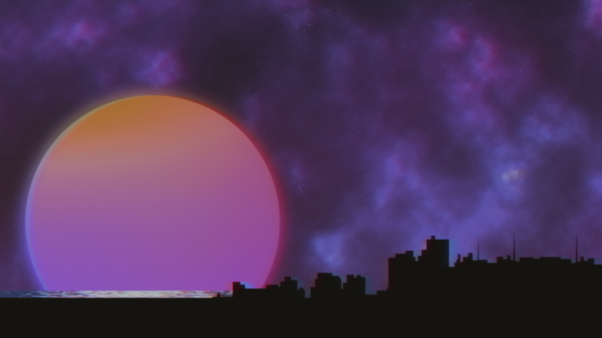 General 1920x1080 vaporwave retrowave purple background sunset cityscape night purple
