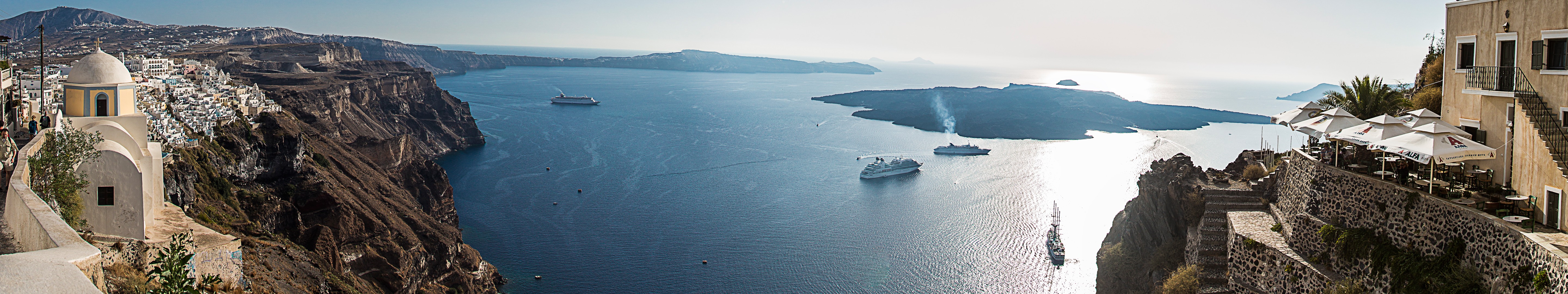 General 5760x1080 Greece Santorini panorama multiple display triple screen landscape ship cruise ship sea water sunlight