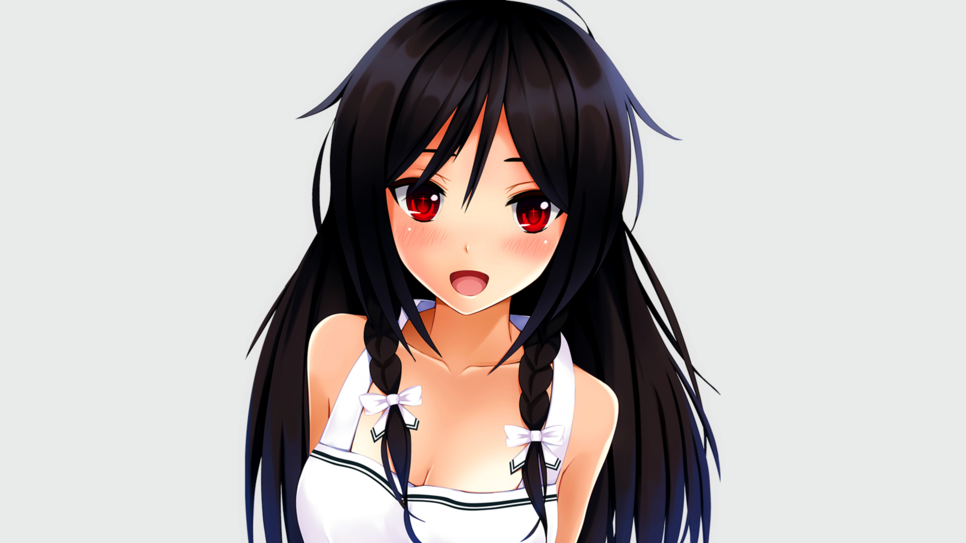 Anime 1920x1080 black hair red eyes anime girls original characters dress anime open mouth white background long hair