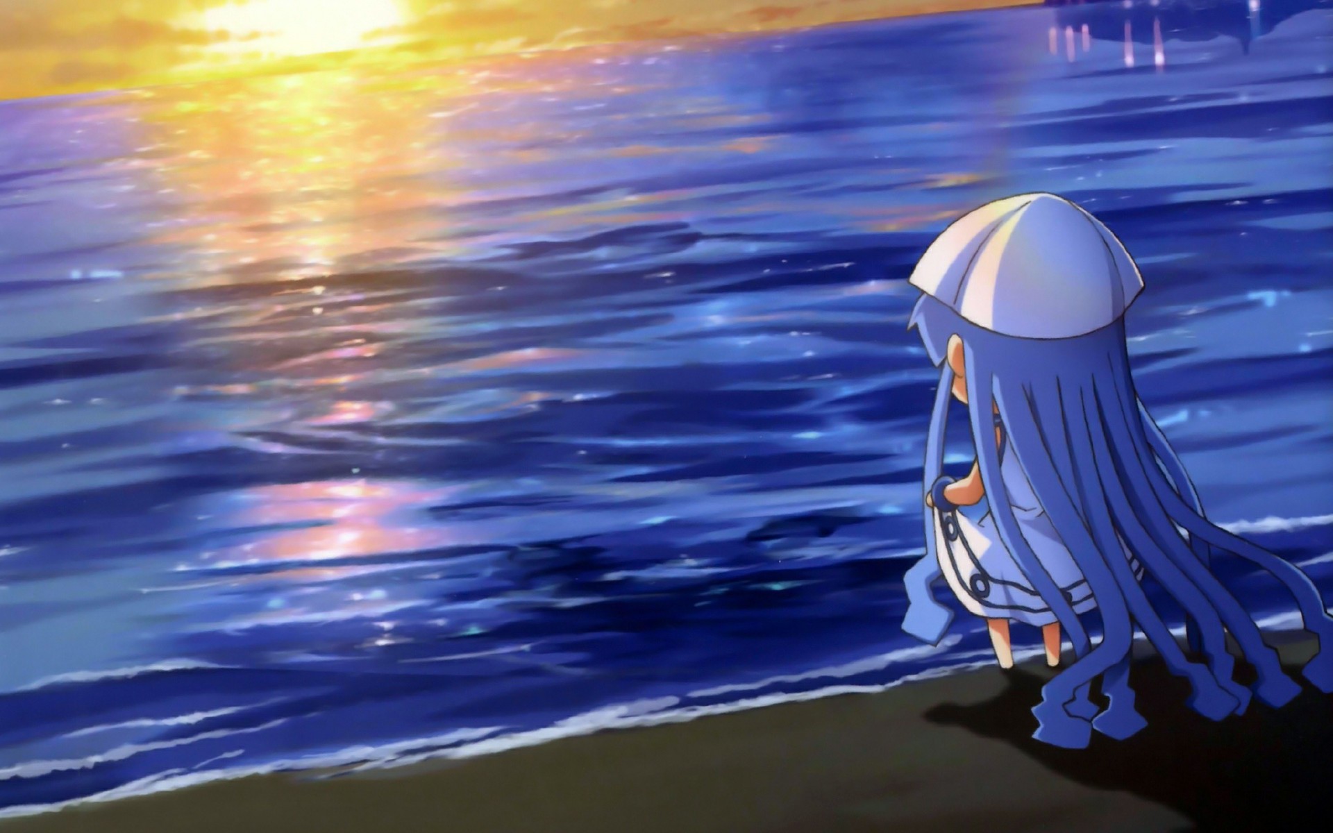 Anime 1920x1200 anime Shinryaku! Ika Musume Ika Musume anime girls blue hair long hair sunlight water