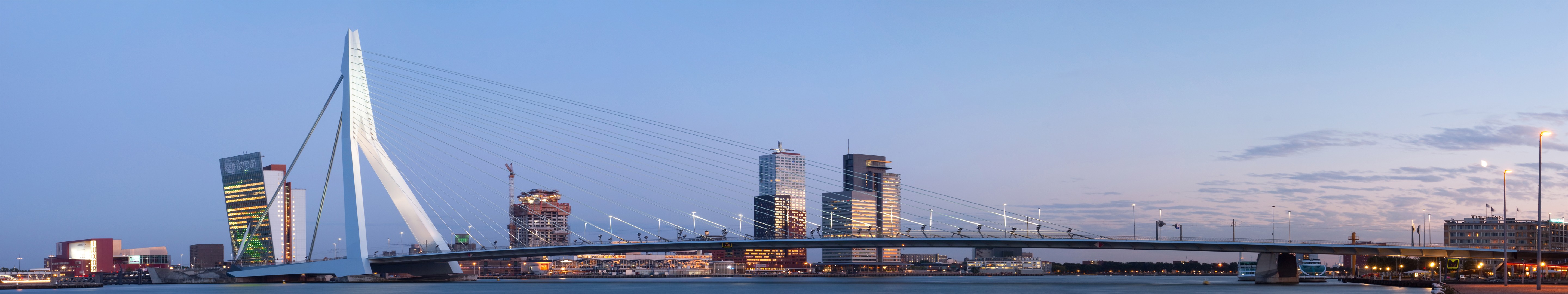 General 5760x1080 panorama cityscape bridge multiple display Netherlands Rotterdam Erasmusbrug