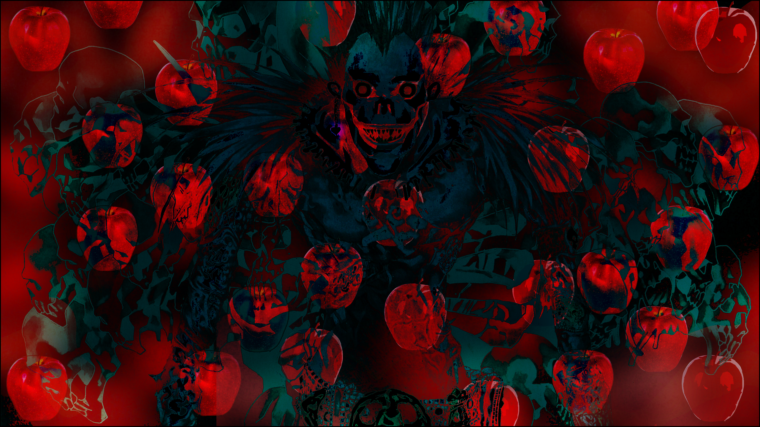 Anime 2560x1440 abstract trippy bright LSD Ryuk Death Note apples red anime