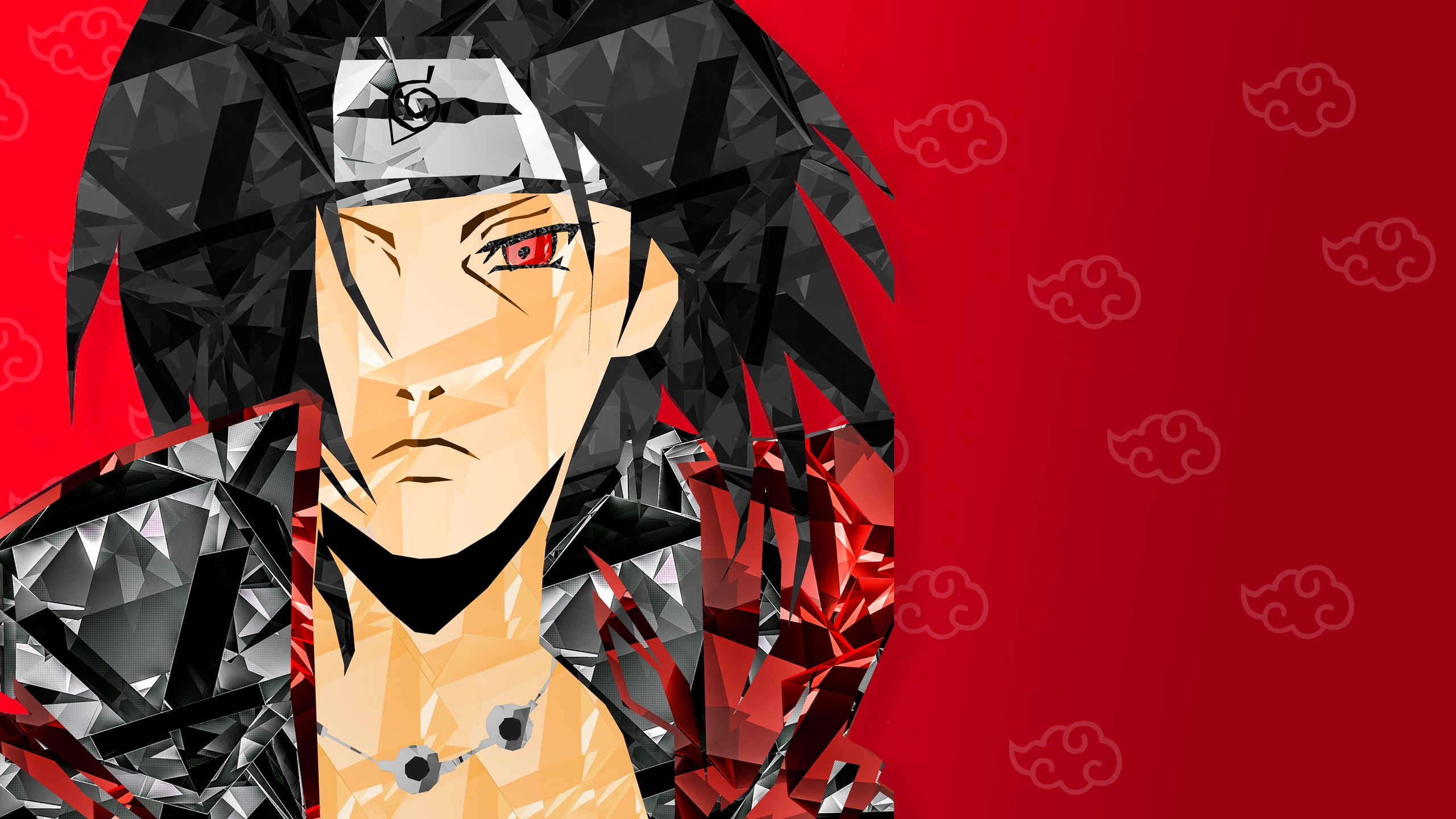 Anime 2560x1440 Uchiha Itachi Naruto Shippuden manga digital art face red background anime black hair simple background anime men