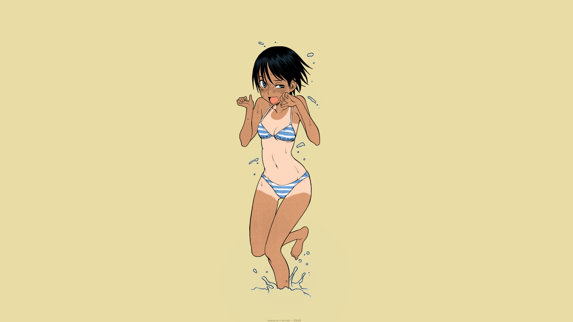 Anime 1920x1080 Shiden Akira bikini swimwear tanned tomboys black hair blue eyes short hair anime anime girls tan lines